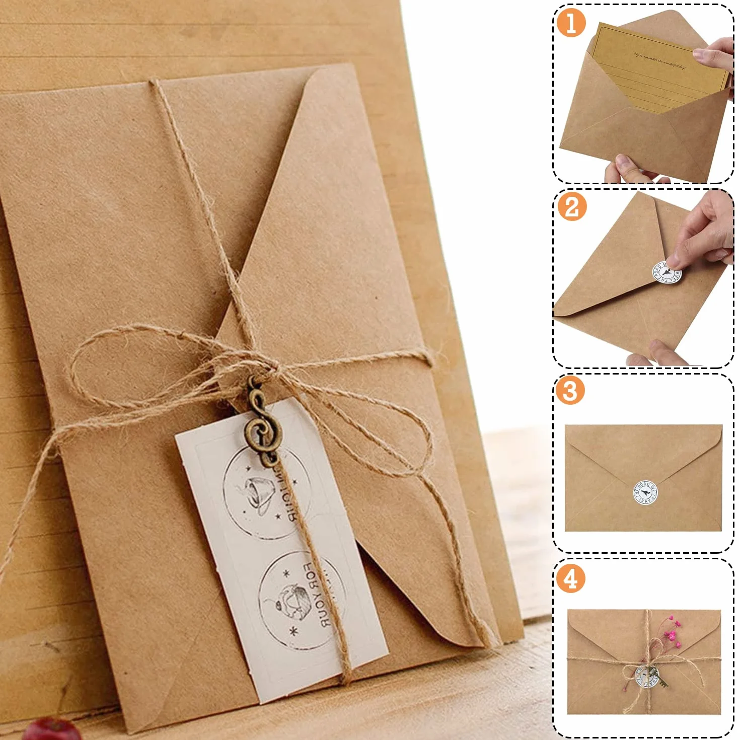 Enveloppes de Papier Vintage 61PCS Papeterie à Lettre pour Adultes