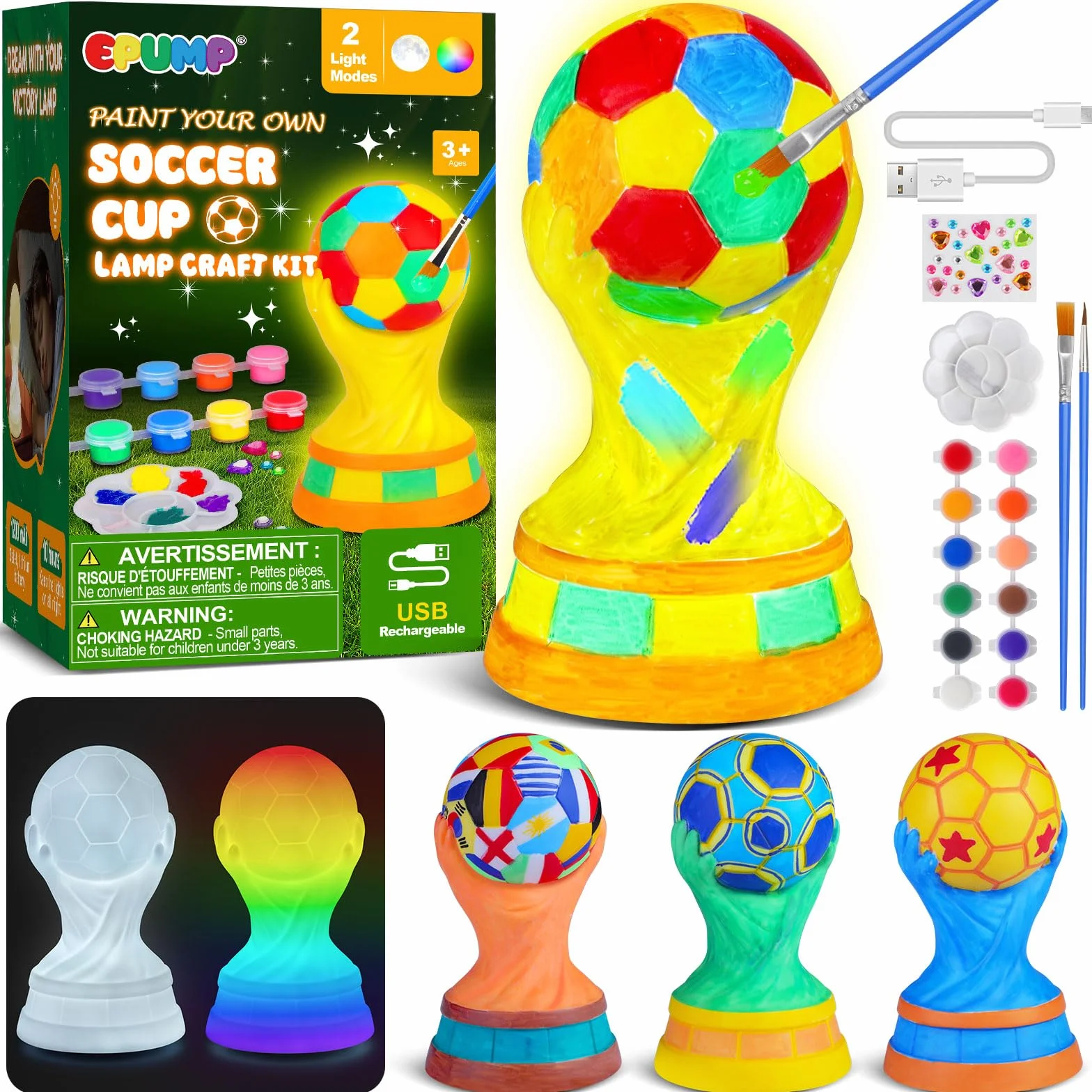 EPUMP Lampe Champion Football DIY Peinture Rechargeable 1200mAh 2 Modes Éclairage Enfants