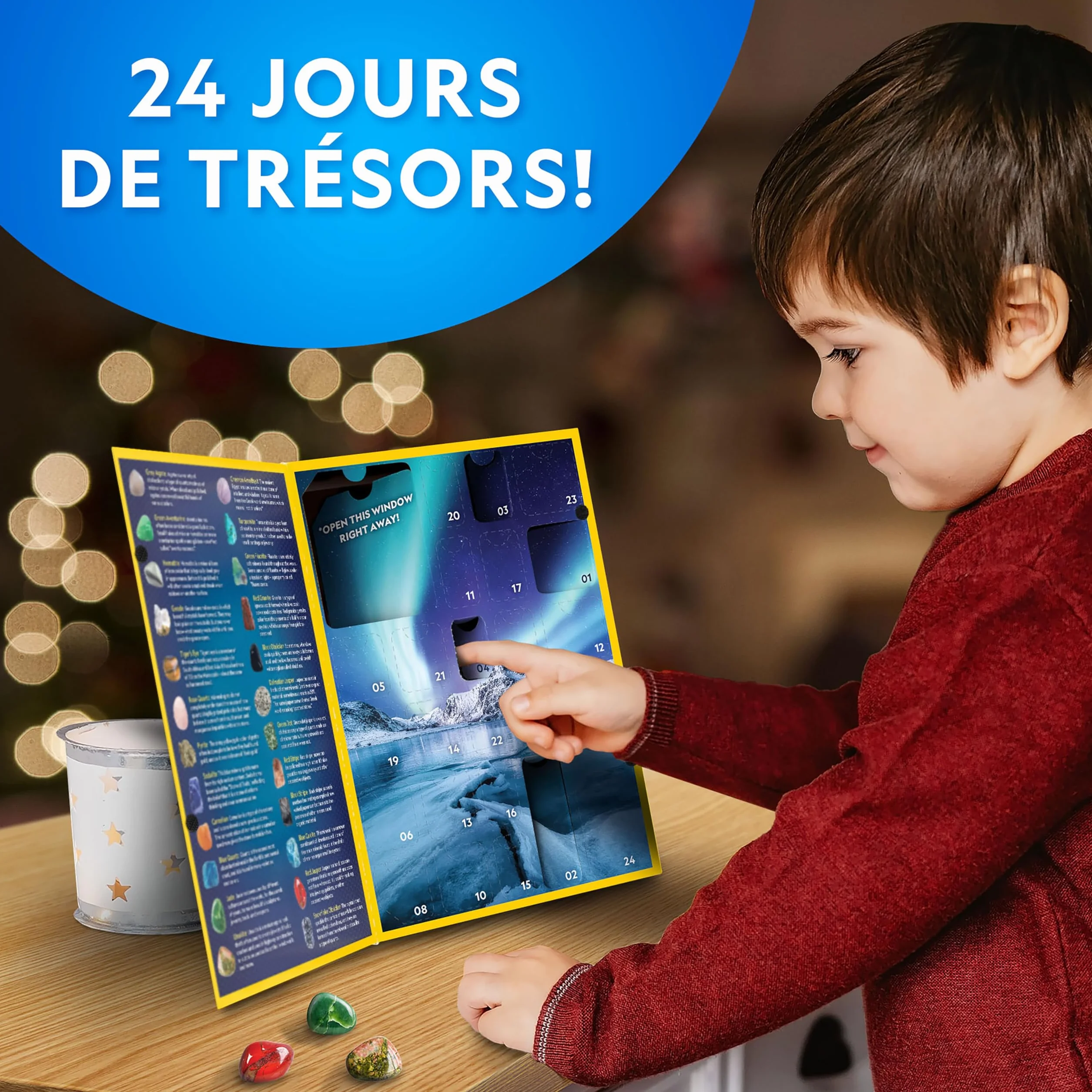 NATIONAL GEOGRAPHIC Calendrier de l'Avent Gemmes 2025 - 24 Gemmes à Découvrir, Collection de Roches Complète avec Mini Kit de Fouille