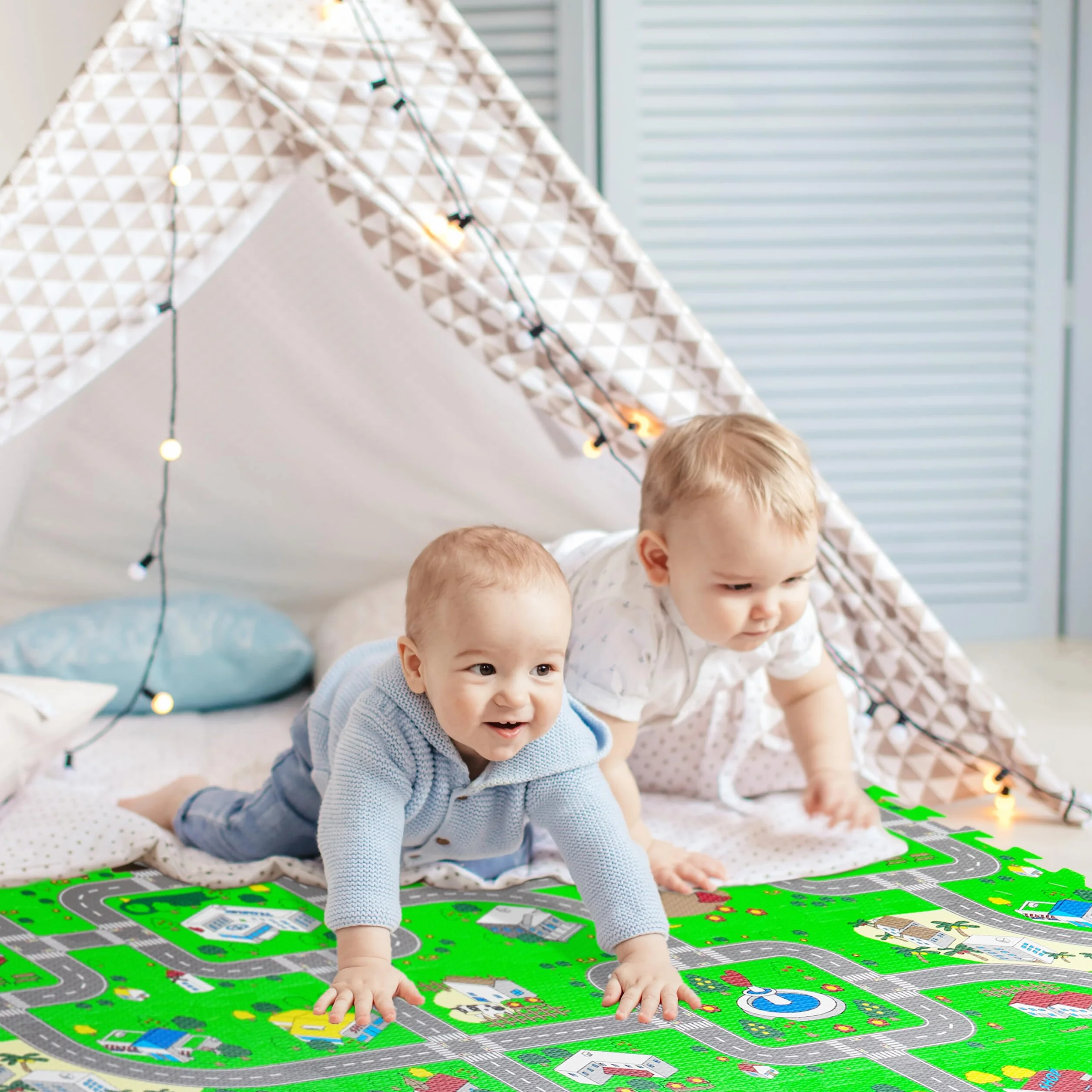 Relaxdays Tapis de Jeu Circuit 18 Pièces Mousse EVA 178,5 x 90 cm Multicolore