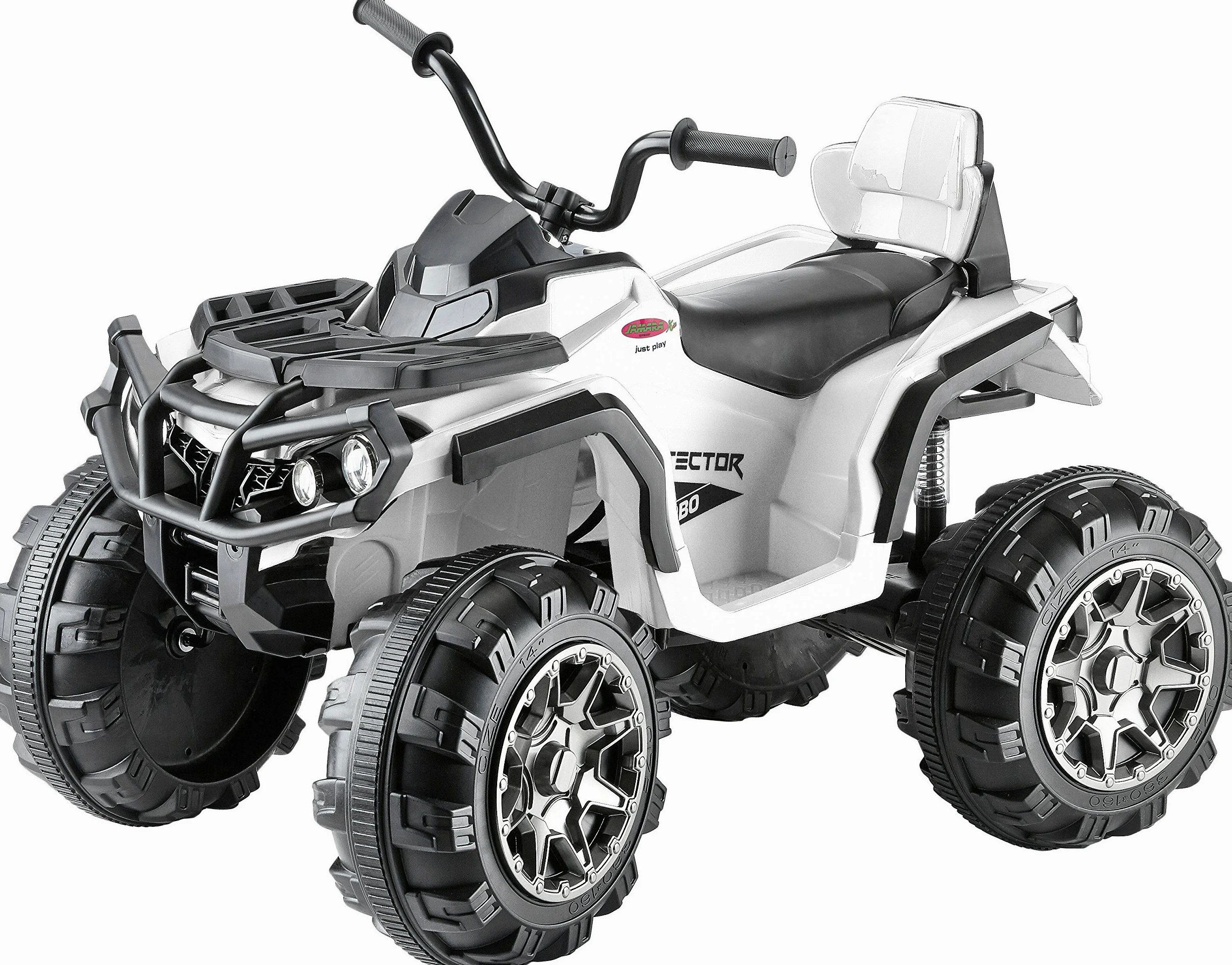 Jamara Ride-on 460248 Protection pour Quad, Blanc, 12 V, 2 puissants Moteurs d'entraînement de 12 V, Batterie puissante de 12 V pour Une Longue durée de Conduite, Interrupteur Turbo à 2 Vitesses