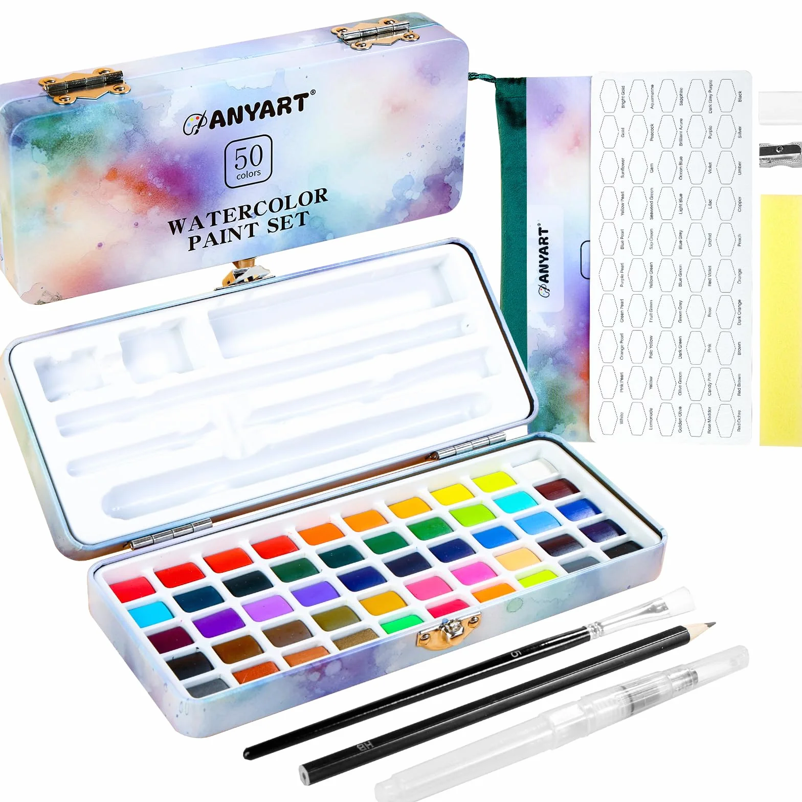 Kit de peinture aquarelle 50 couleurs portable avec pinceau et papier aquarelle