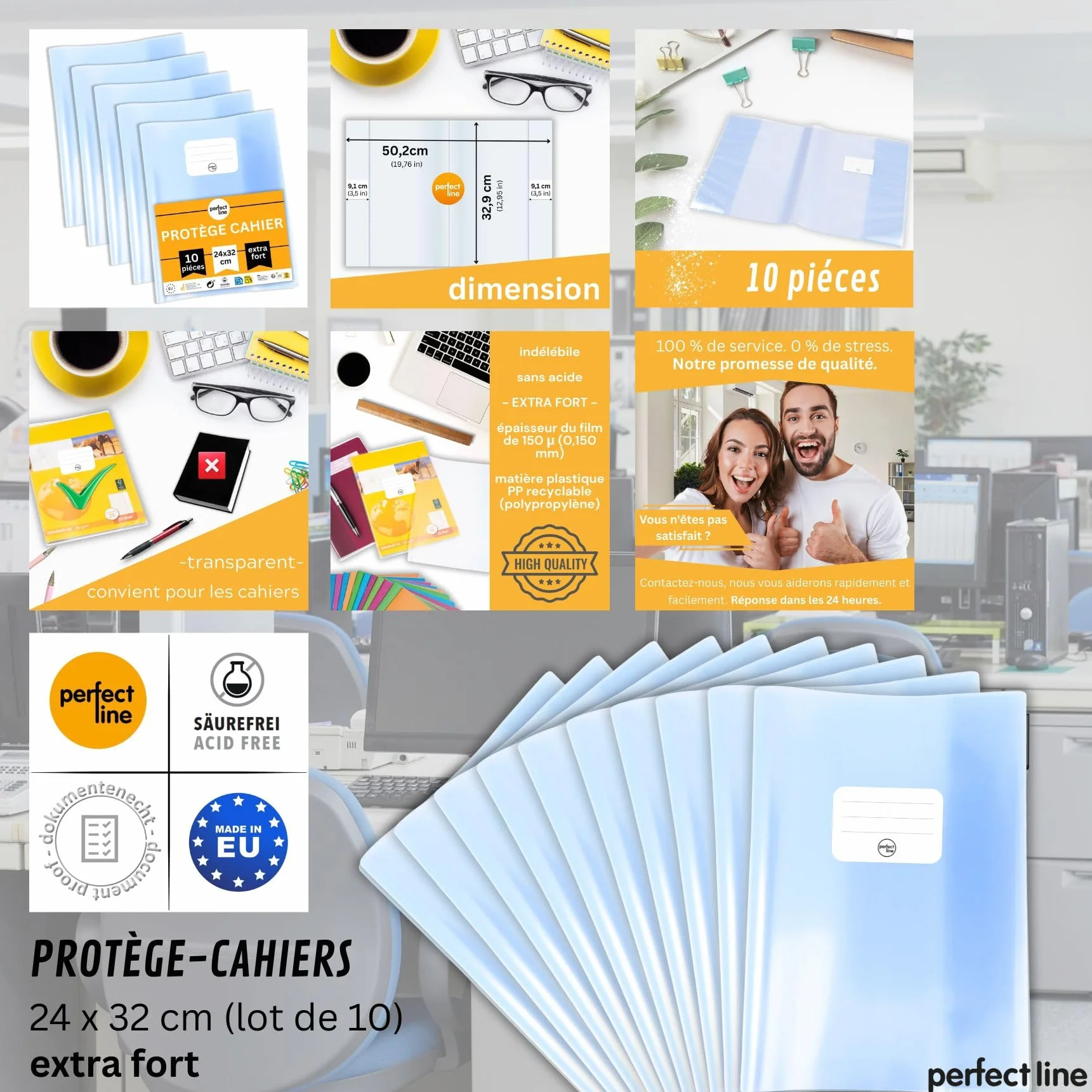 Protège-cahiers transparent cristal 32 x 24 cm lot de 10 PP recyclable sans acide