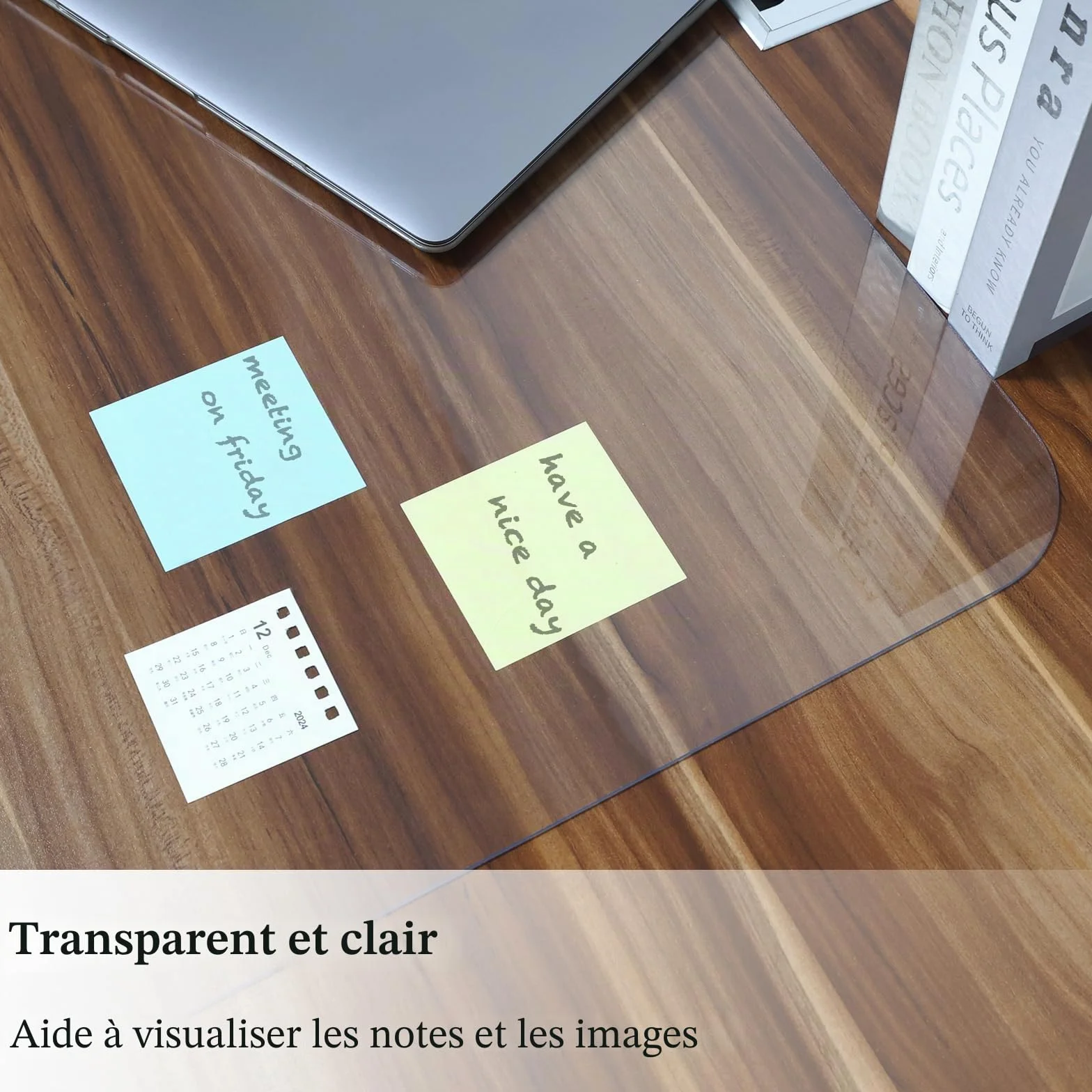 Sous-main transparent 100 x 40 cm imperméable antidérapant bords ronds