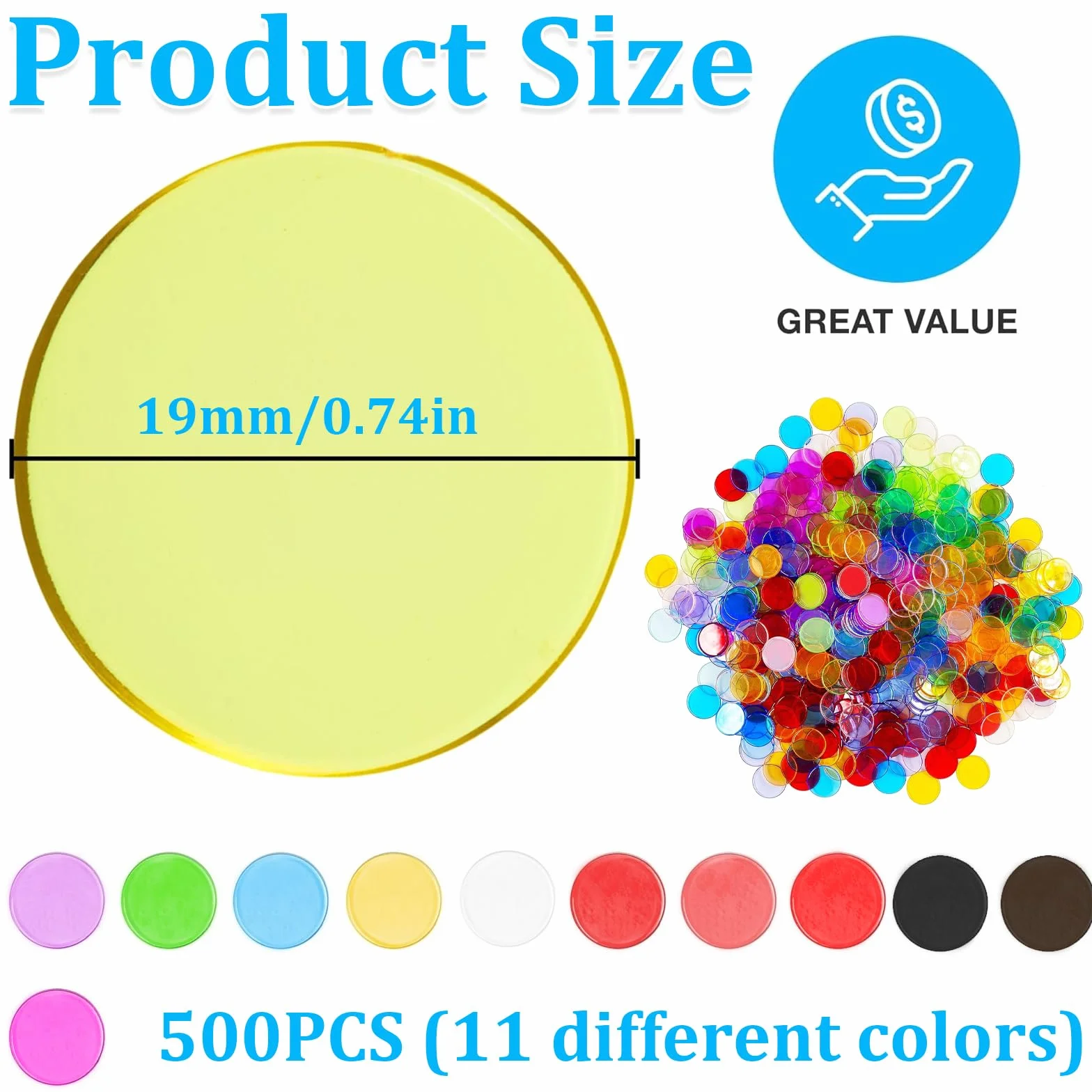 Jetons Loto Méga Pack 500 Multicolores Transparents