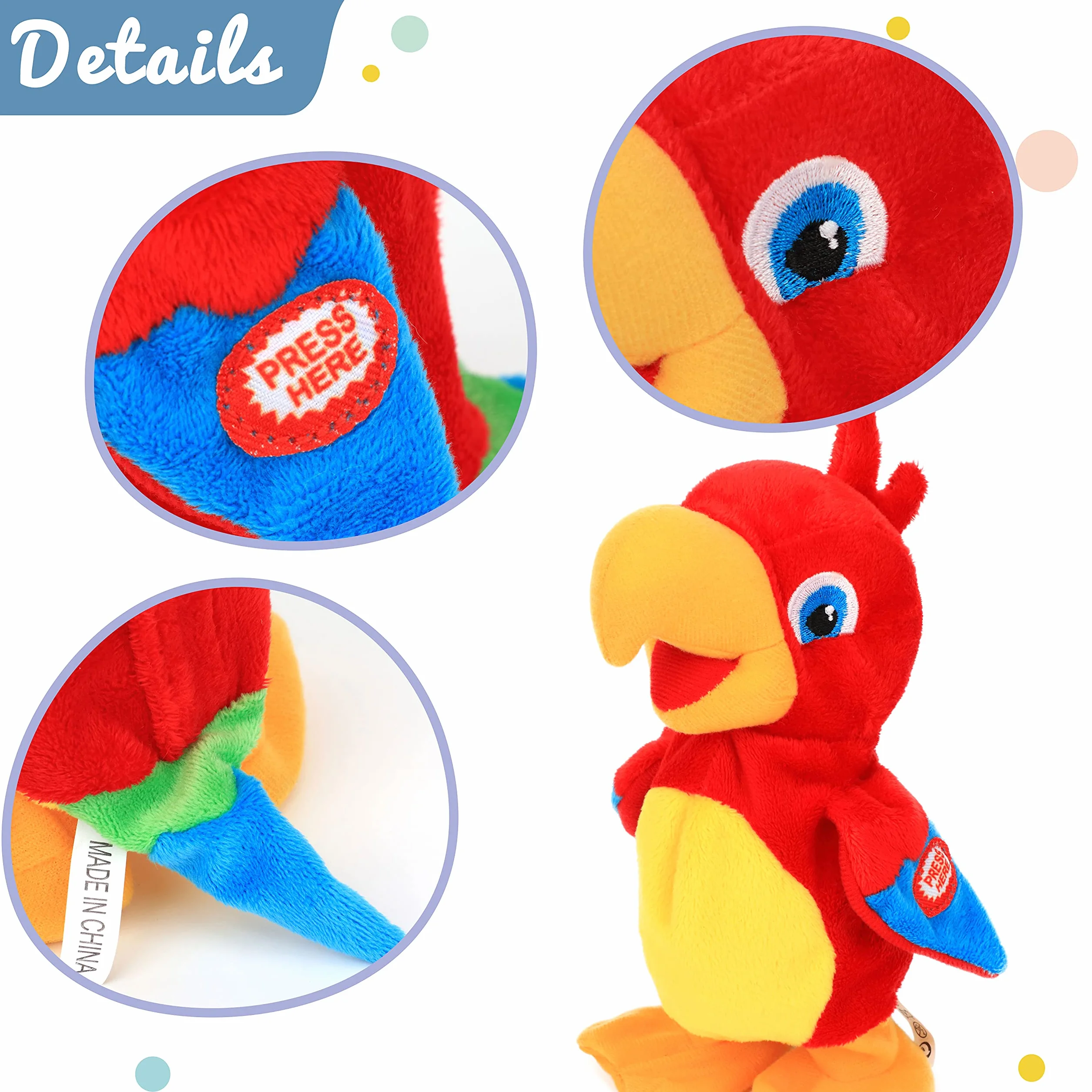 Peluche Interactive Électrique Perroquet Parlant Qui Répète et Marche, 20 cm