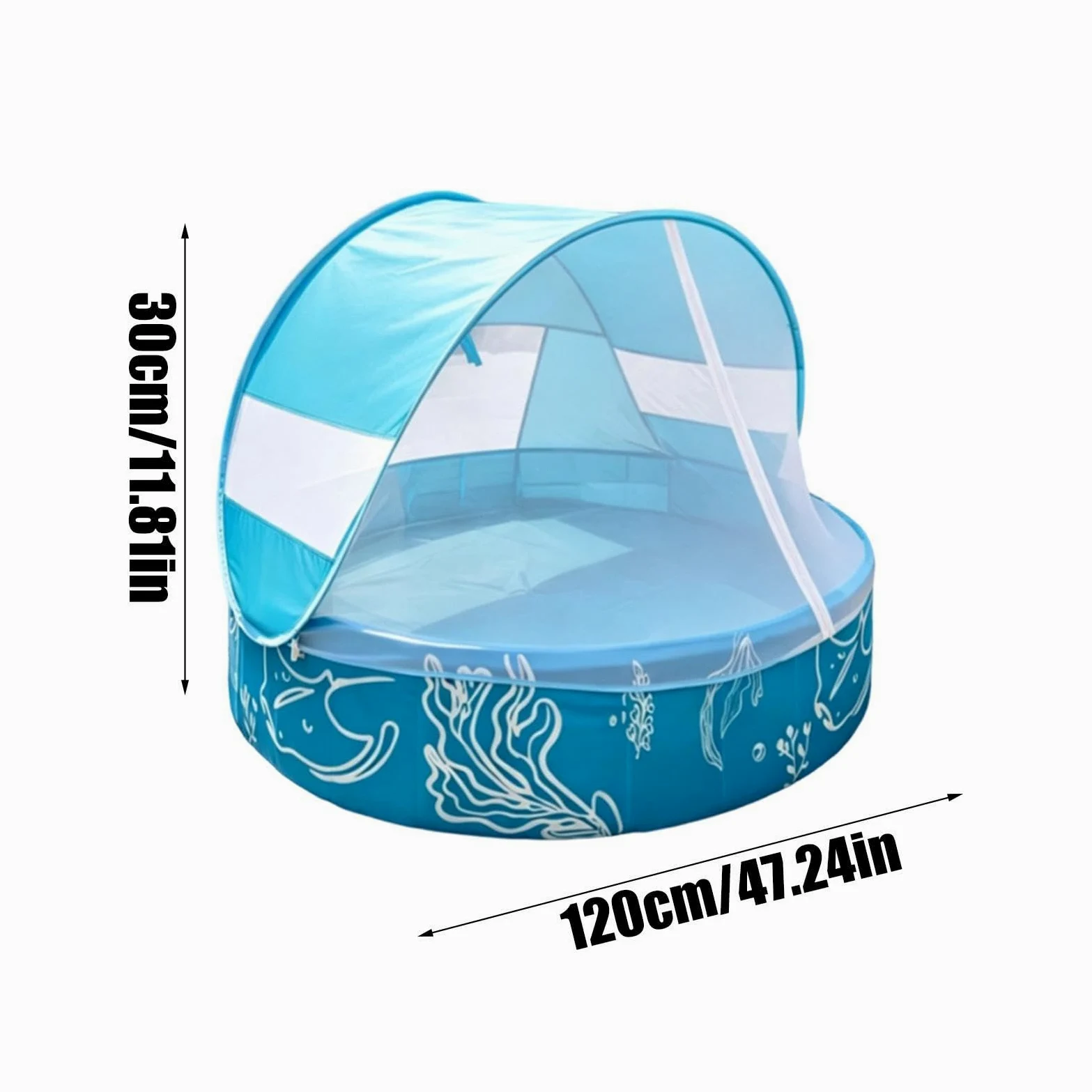 Piscine Enfant avec auvent et Filet Protecteur, Jouet Non Gonflable | Piscine Portable De 120 X 30 Cm pour jeux d'eau extérieurs en , terrasse, plage et
