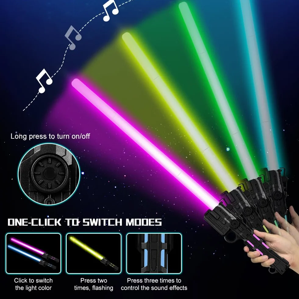 Sabre Laser OSDUE 7 Couleurs Lumineux LED avec Son Épées Laser Jouet Cosplay Noir