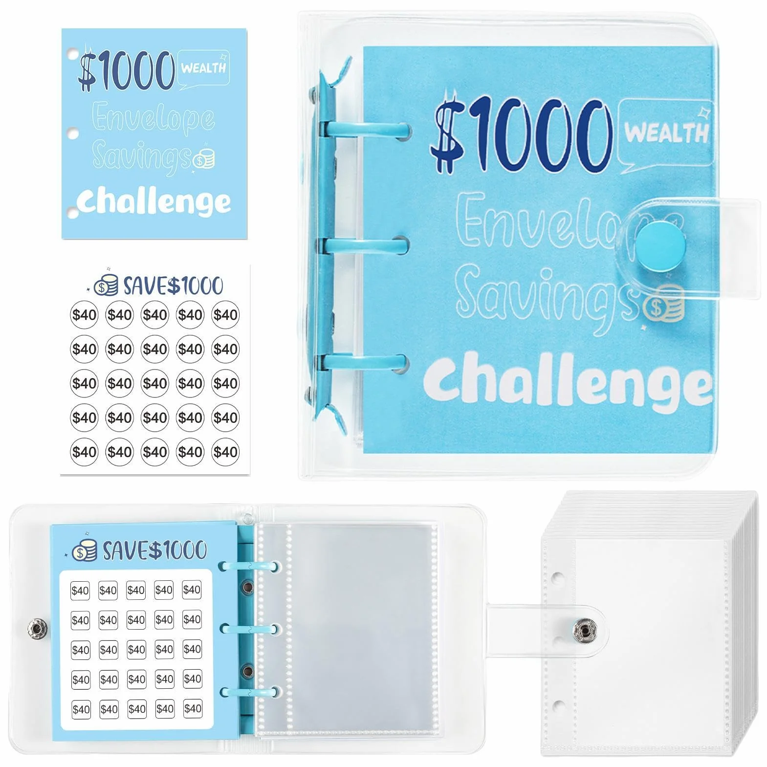 Saving Challenge Book Binder 25 Envelope Portable Family