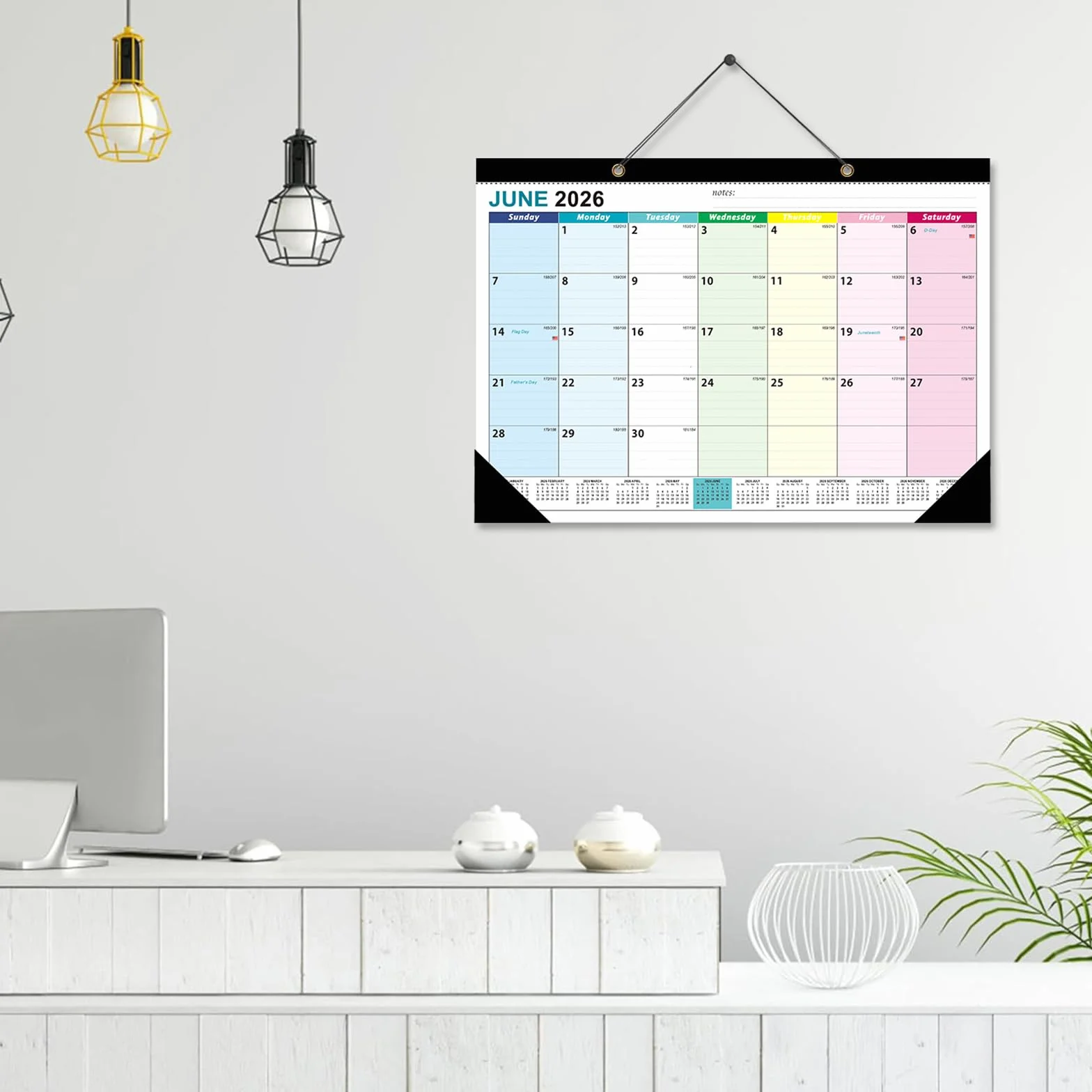 Calendrier mural 2026-2027 19 mois juin 2026 à décembre 2027, planificateur familial détachable pour bureau