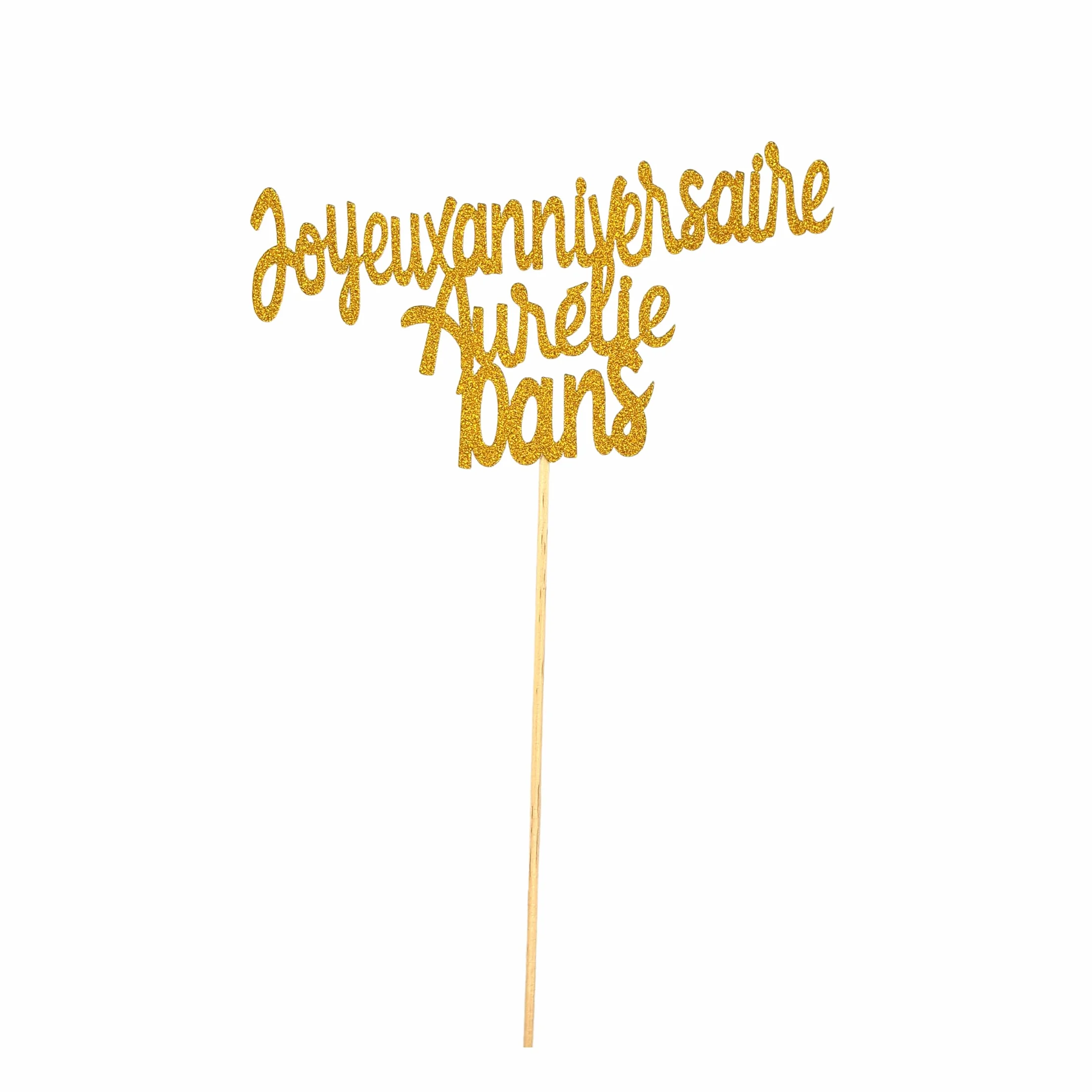 Cake Topper Joyeux Anniversaire Personnalisé Doré Pailleté Recto Verso Décoration Gâteau Anniversaire