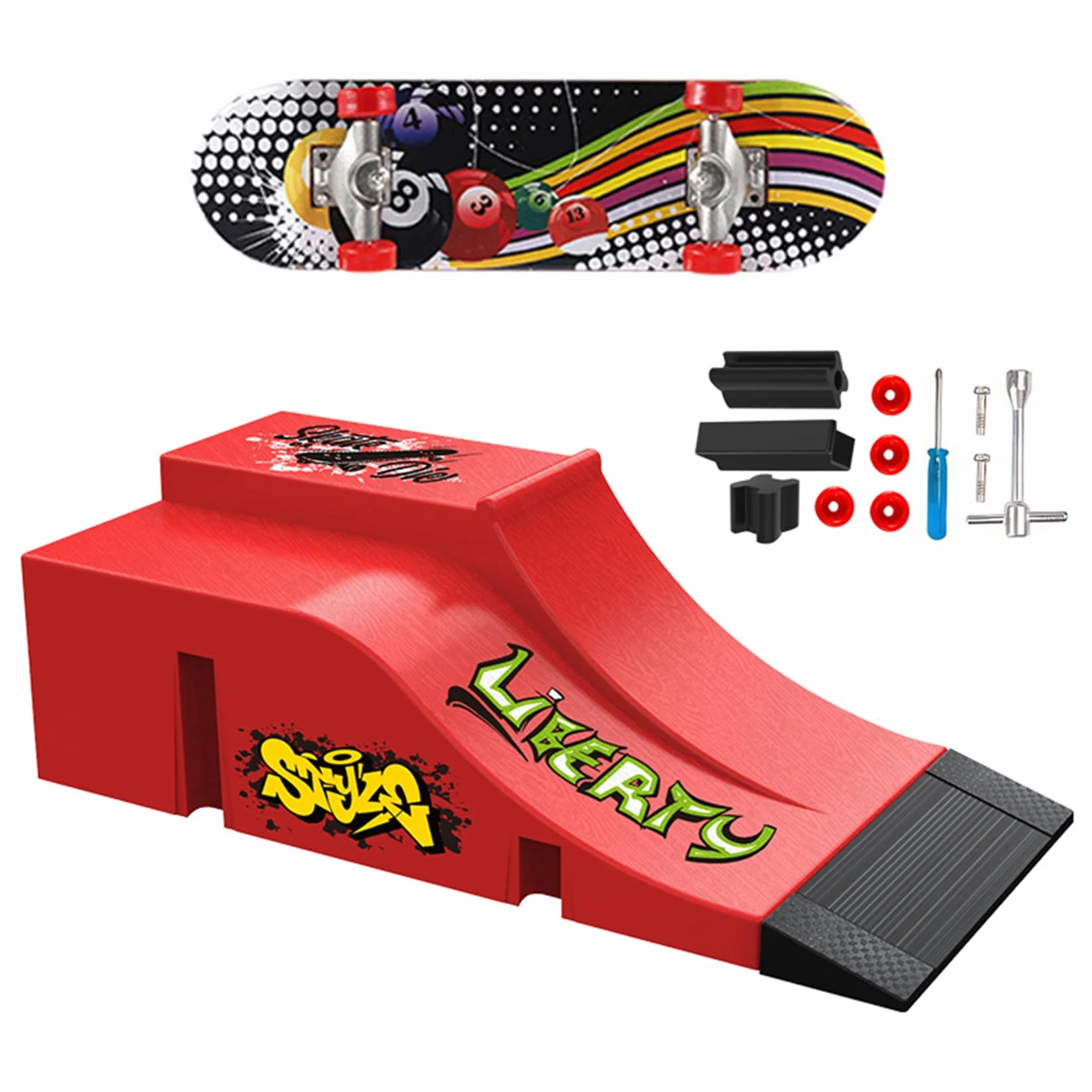 Mini Skate Doigt Finger Skate Kit Rampe Accessoires avec 1 Fingerboard et Rechange