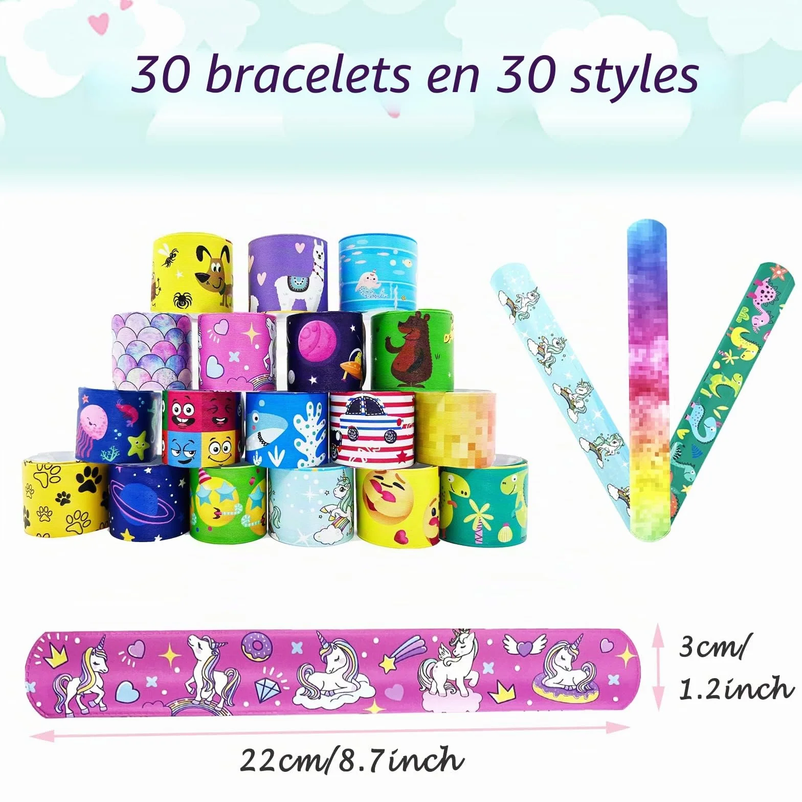 Slap Bracelet 24/30/50 pcs Animaux Dinosaures Licorne Sirène Enfants Filles Garçons