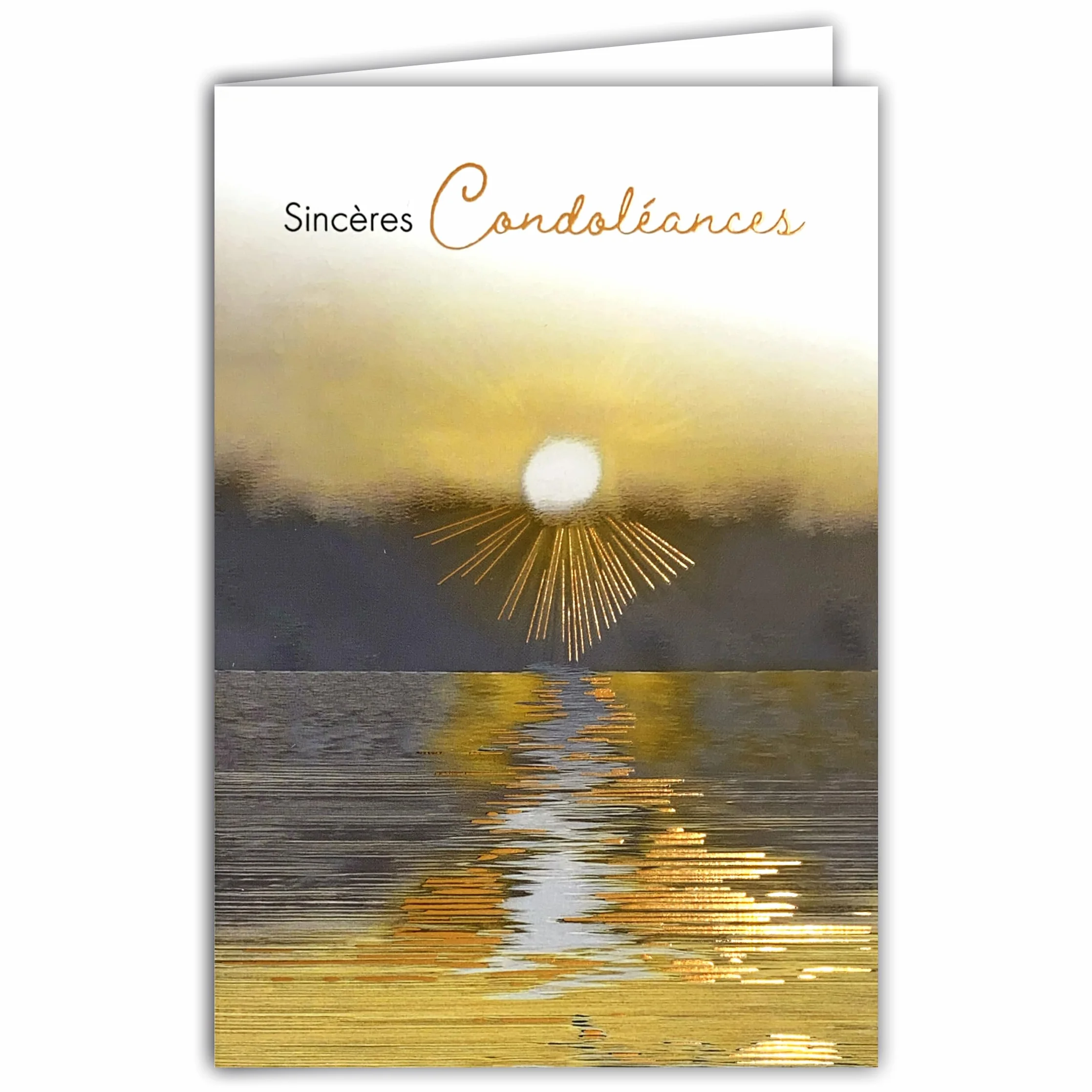 Carte Sincères Condoléances Soleil Cuivré Illustration Fine Délicate Papier Mat 12x17,5cm Enveloppe Blanche Fabriqué France
