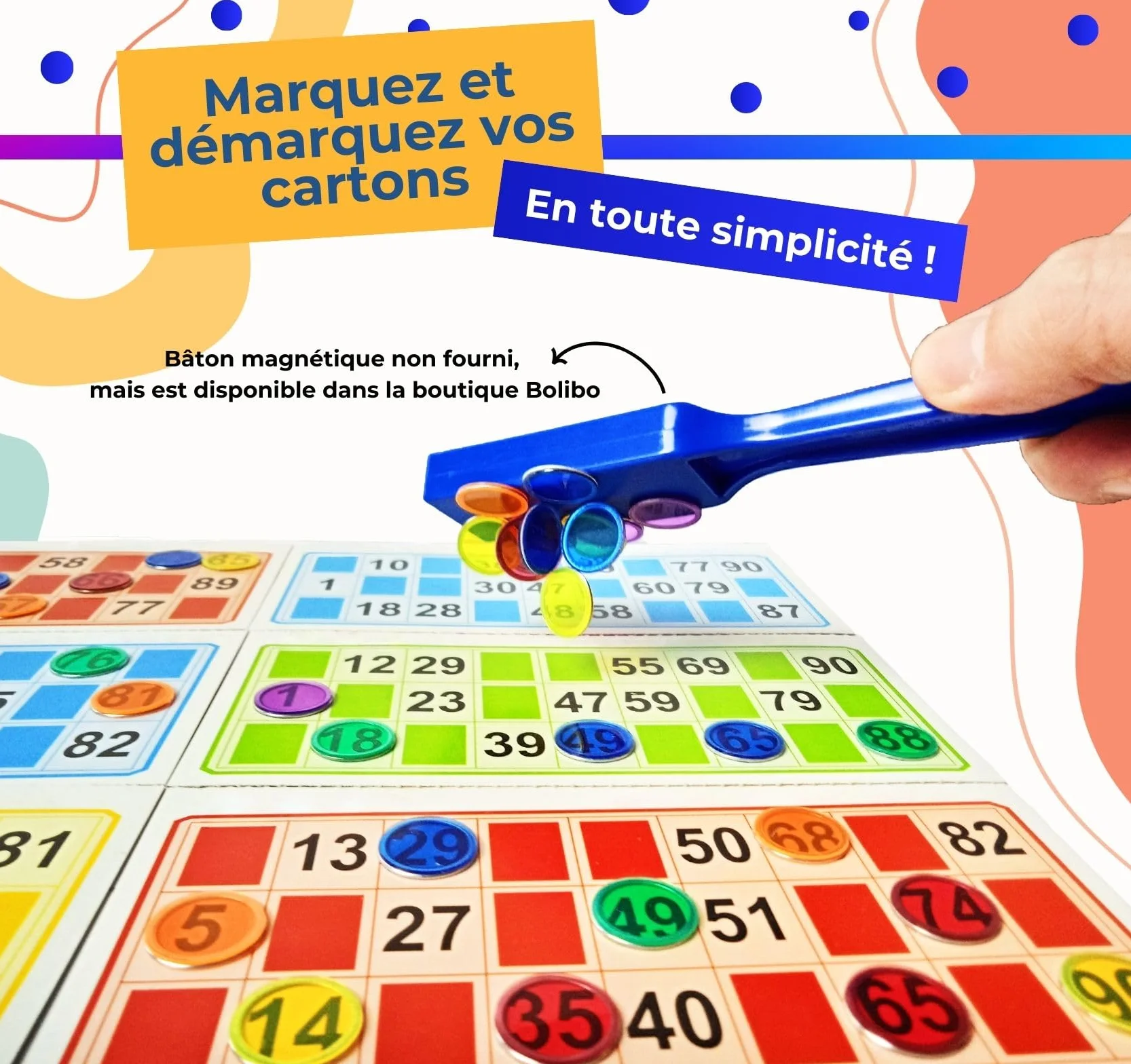 Bolibo Jeton Loto magnétique 100 pions 17 mm diamètre Bingo Jaune