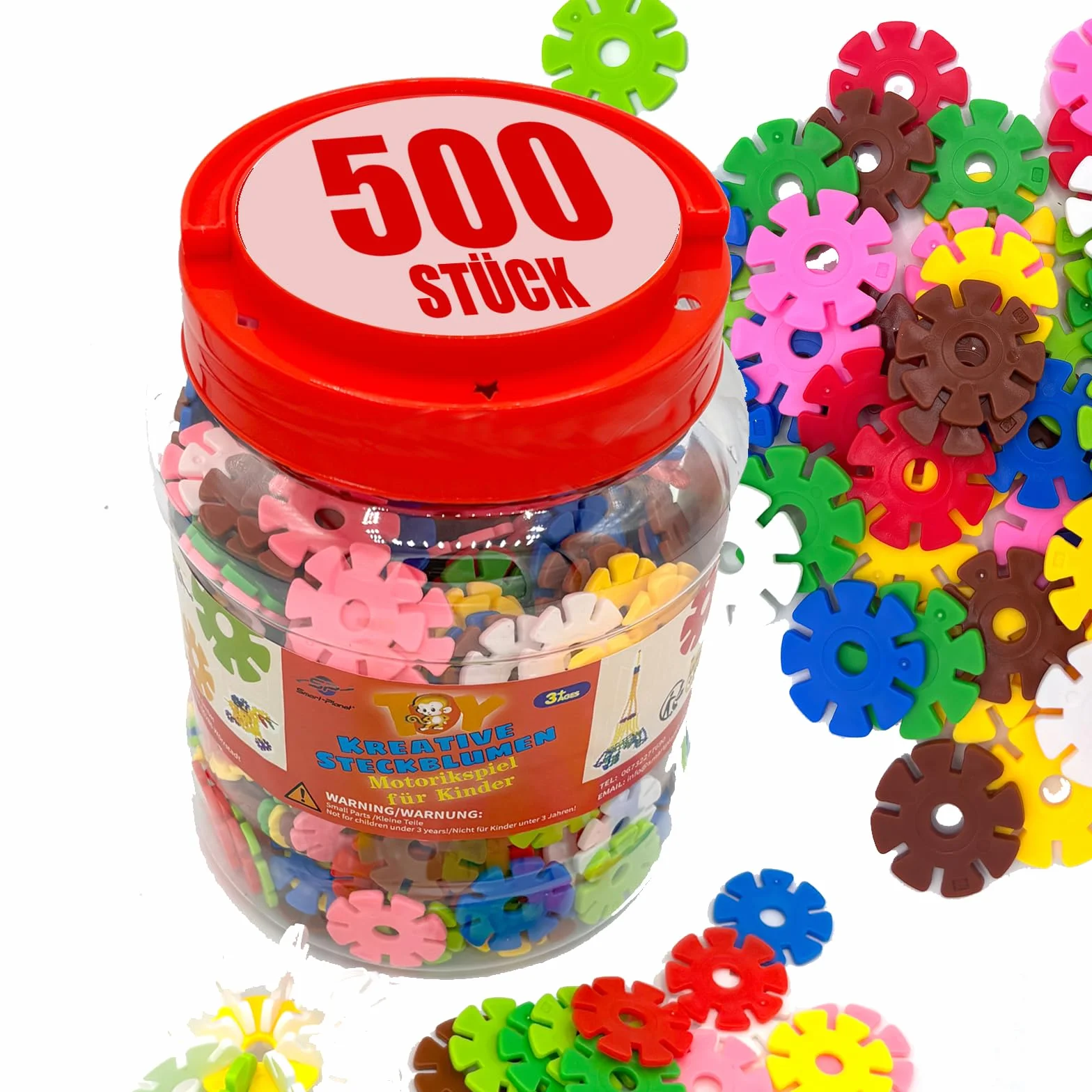 Smart-Planet Lot de 500 fleurs - Jouet de construction éducatif 3 ans+ 8 couleurs motricité fine
