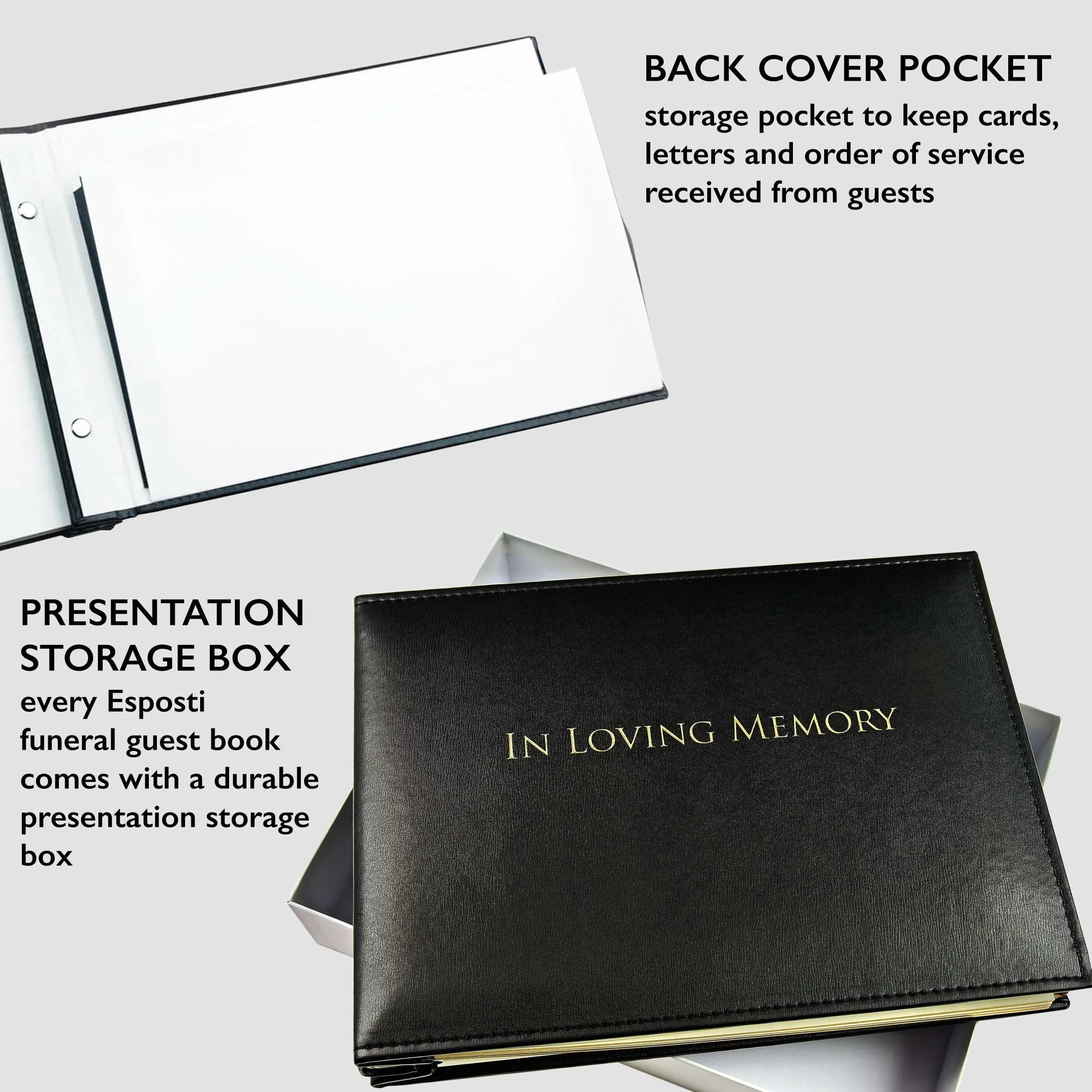 Livre de Condoléances In Loving Memory Feuilles en Vrac Registre Invités Funérailles Présentation en boîte Noir 26.5cm x 19.5cm x 3.1cm
