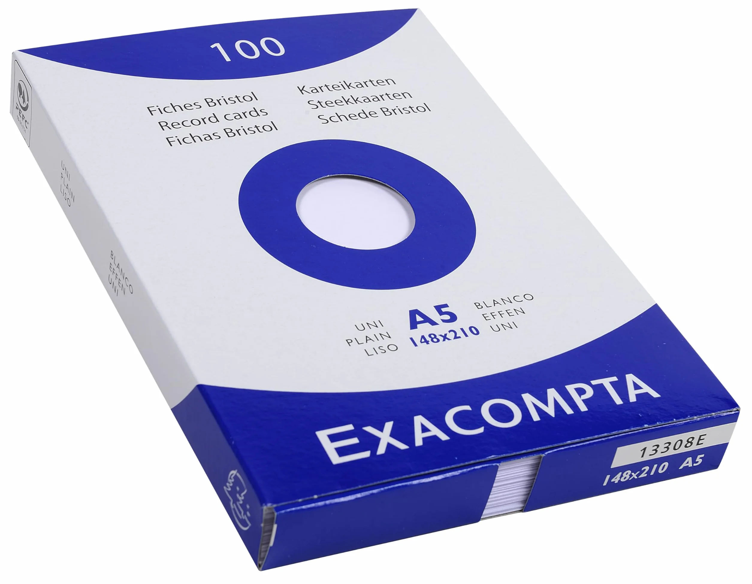 Exacompta Pack Bureau 5 Étuis 100 Fiches Bristol Unies Non Perforées 148 x 210 mm Compatibles Imprimante Jet d'Encre Laser Photocopieur Blanc