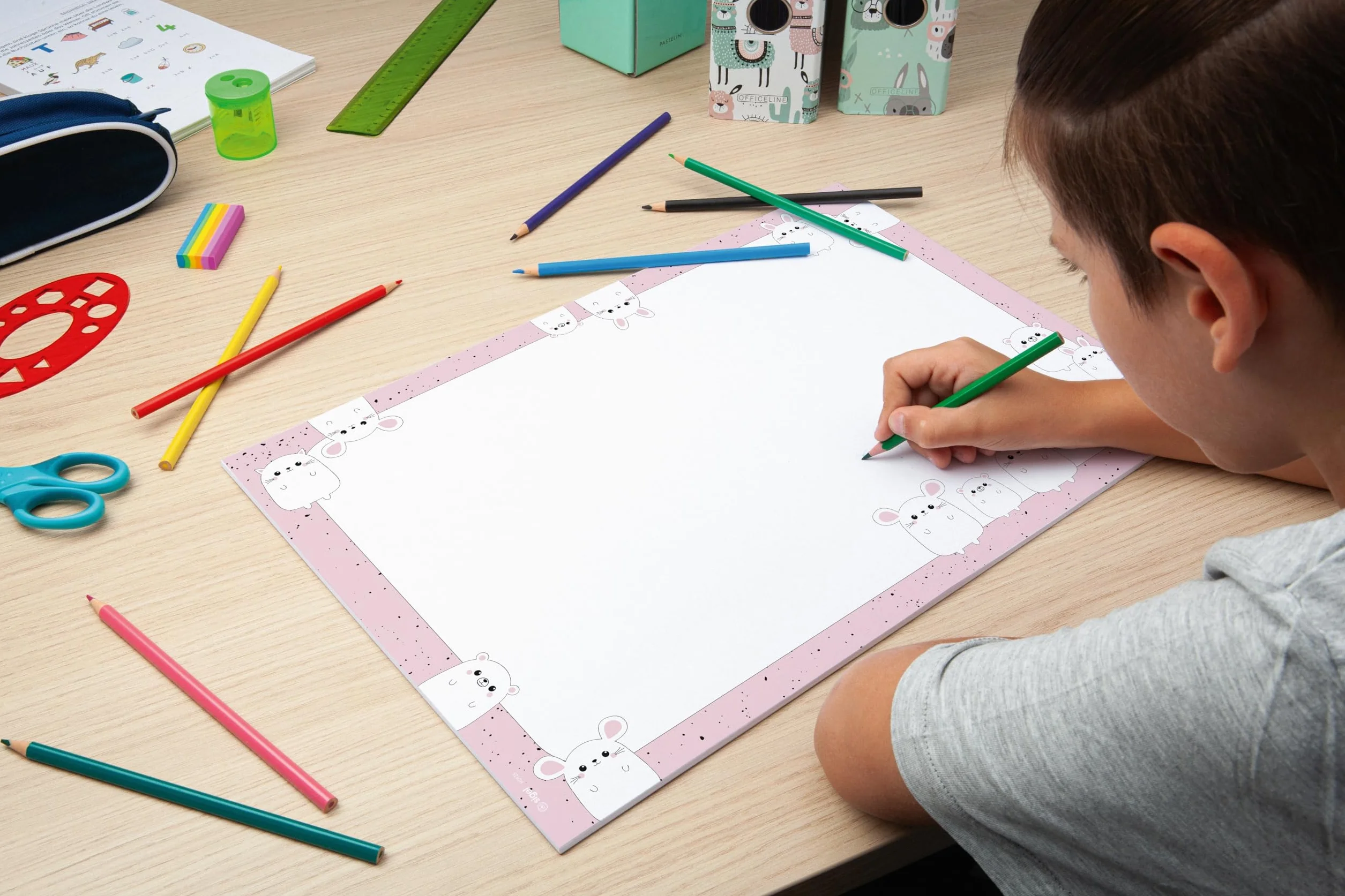 SIGEL HO925 Sous-main papier Kawaii Friends A3 80 g/m² FSC bloc détachable antidérapant 30 feuilles noir/blanc/rose