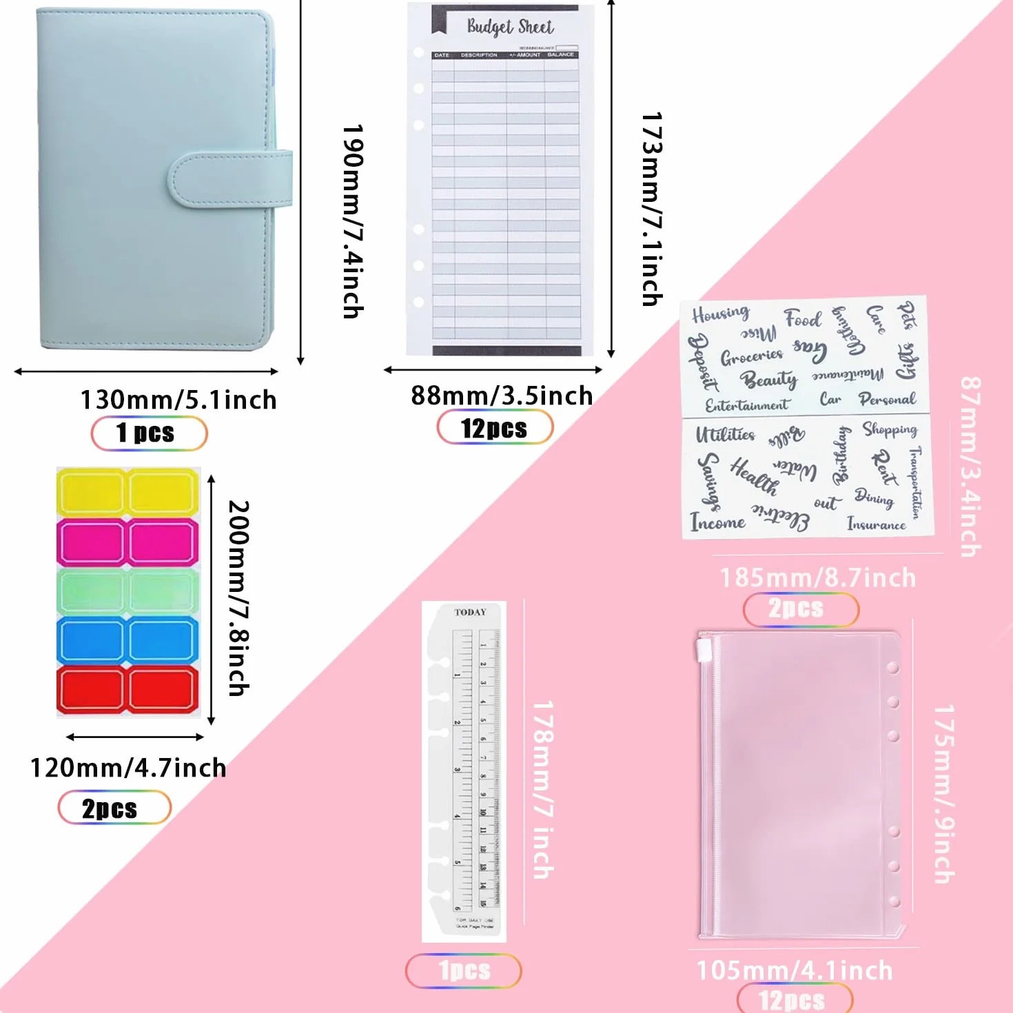 Lot de 30 enveloppes pour budget Format A6 avec feuilles étiquettes règles
