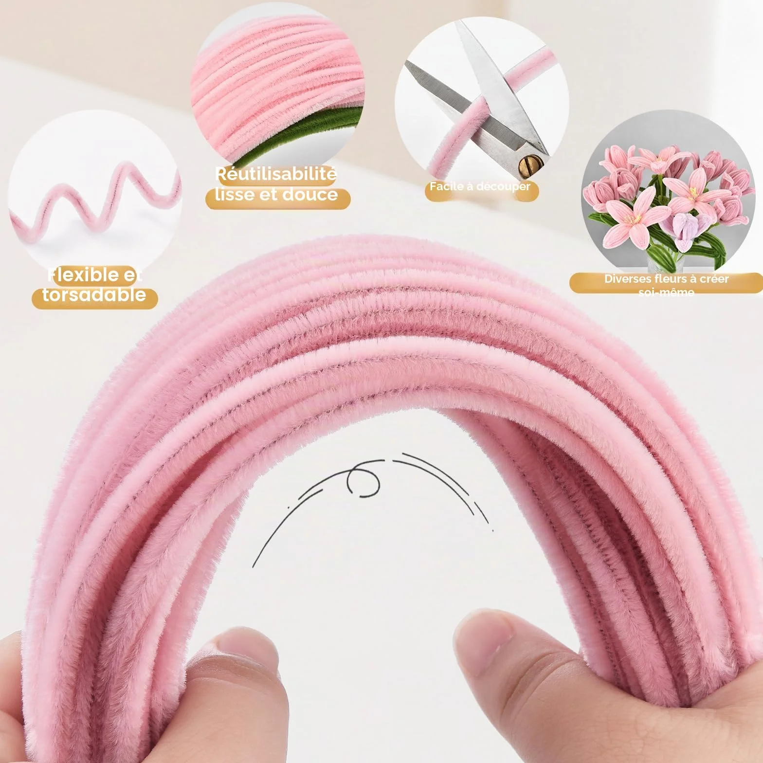 Kit de Fleurs DIY 350Pcs – Fil Chenille Pastel pour Enfants – Cure-Pipe Fleur avec Tige Verte – Loisir Créatif Bouquet de Roses