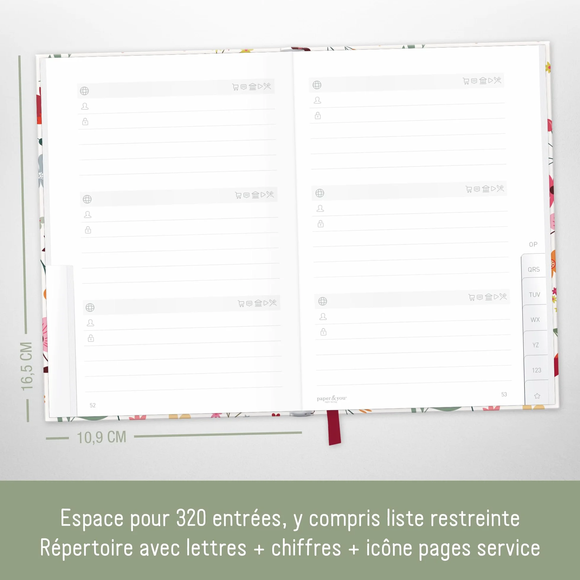 Livre de mots de passe A6+ Fleur sauvage avec onglet A-Z, gestionnaire de mots de passe durable