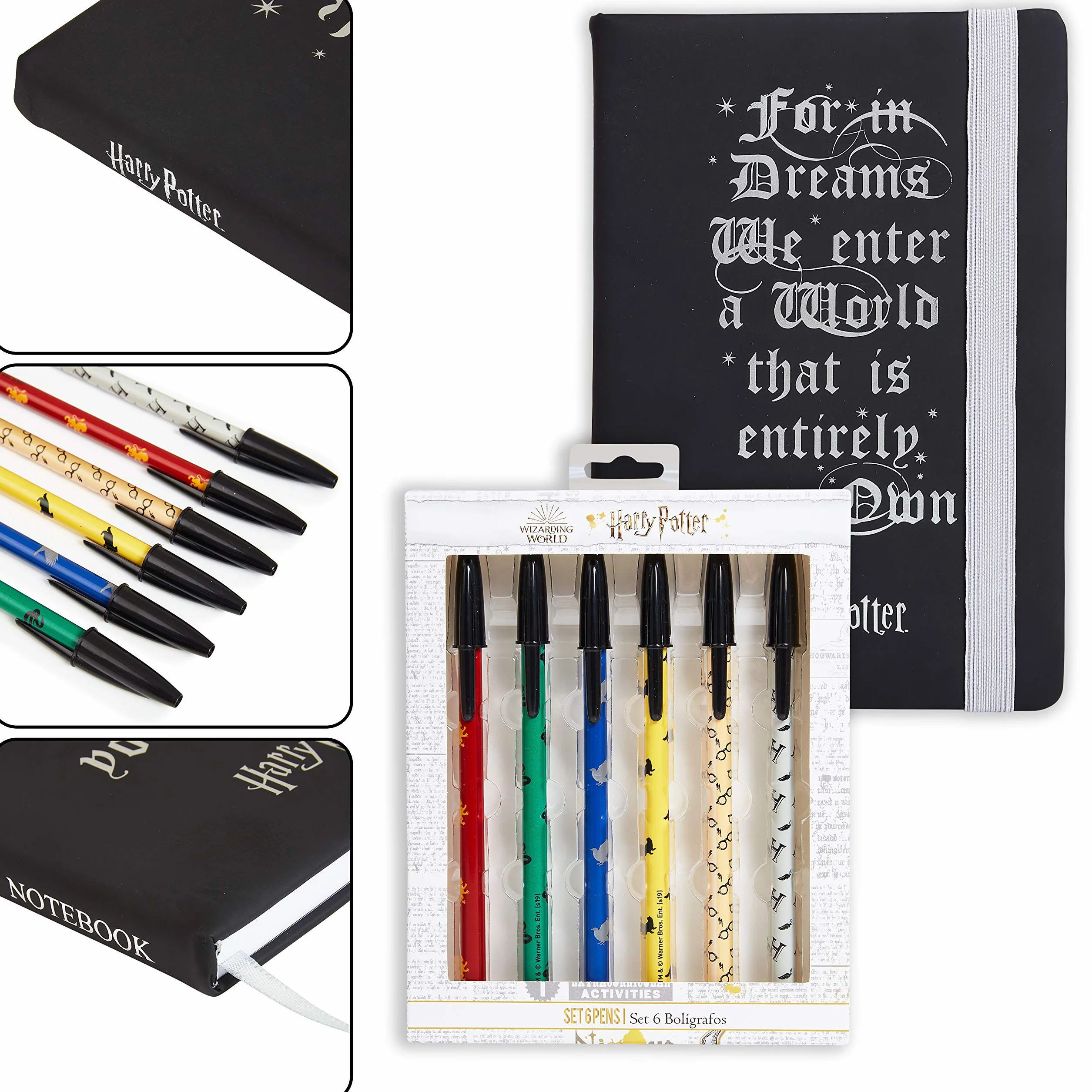 Harry Potter Set Papeterie Carnet Trousse Stylo Fournitures Scolaires Enfant Ado Fille Garcon (Noir)