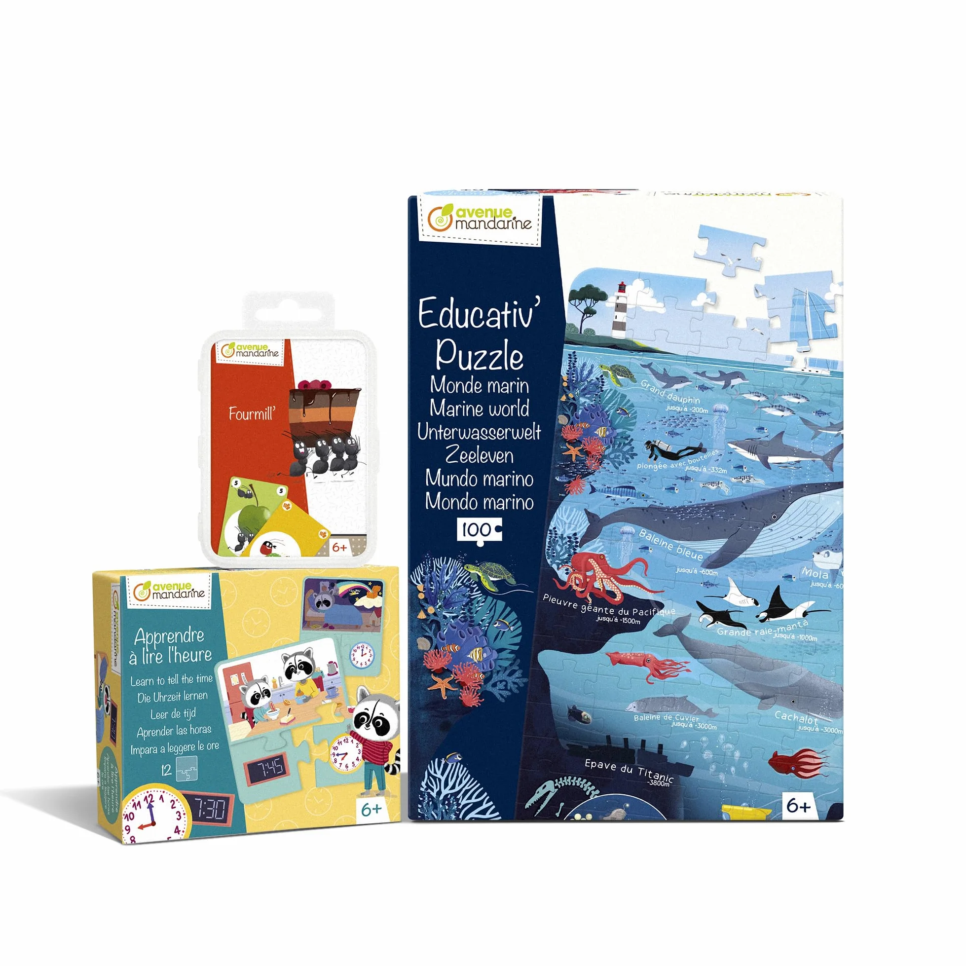 My Mandarine – Puzzle Apprendre l’Heure + Puzzle Marin + Jeu de Cartes 6+