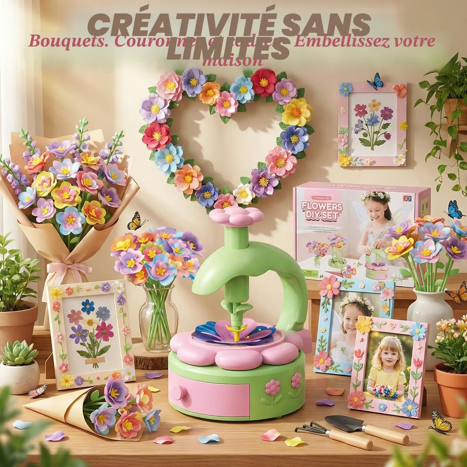 Kit Création Bouquet de Fleurs Enfant, Jouet Bricolage Filles 4-9 Ans