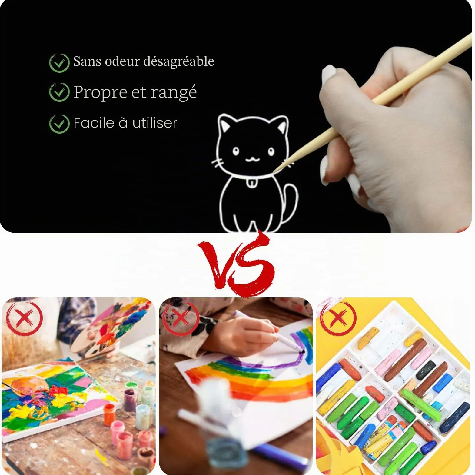 Lot de 30 papiers à gratter noirs avec stylet en bois pour adultes, fournitures artisanales
