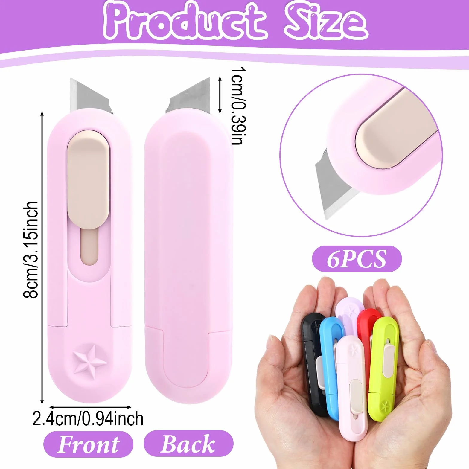 Lot de 6 mini couteaux utilitaires rétractables, coupe-boîte, cutter pour déballer et ouvrir des lettres