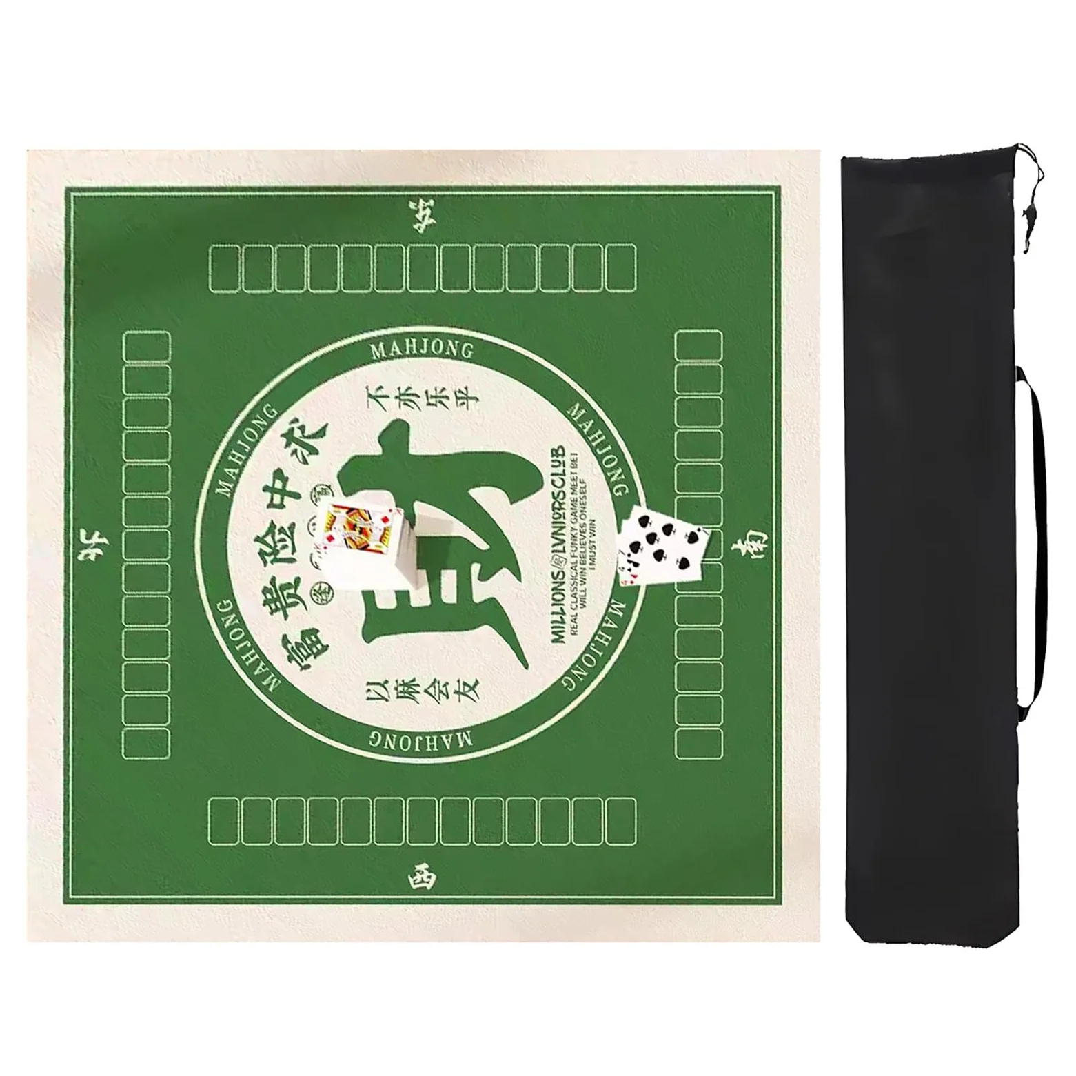 Tapis de mah-Jong, Tapis de Table Majiang, Tapis Mahjong épais, carré avec Sac Rangement(Grün,70cm/27.55in)