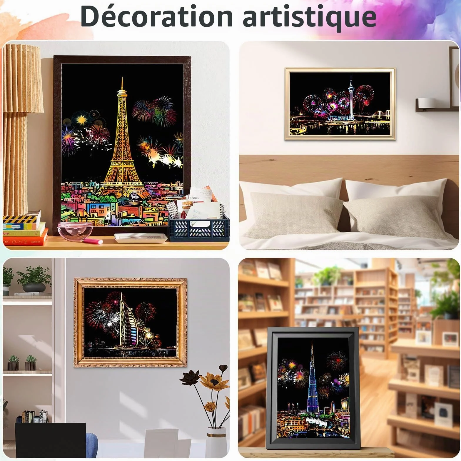Scratch Art A4 Adulte, 16 Feuilles Dessin à Gratter avec 4 Outils, Série des Villes, Artisanat DIY