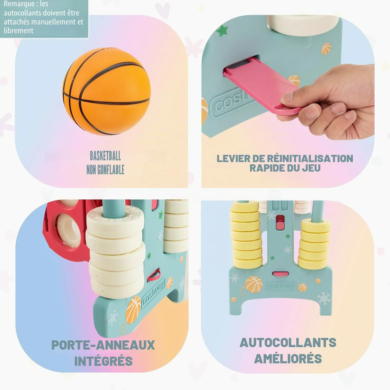 HOMASIS Jeu géant 4 Gagnants, Jeu 4 en 1 avec Panier de Basket & Lancer, Jeu de Stratégie avec 42 Anneaux, XXL Jeu de société Jouet pour Enfants & Adultes Extérieur