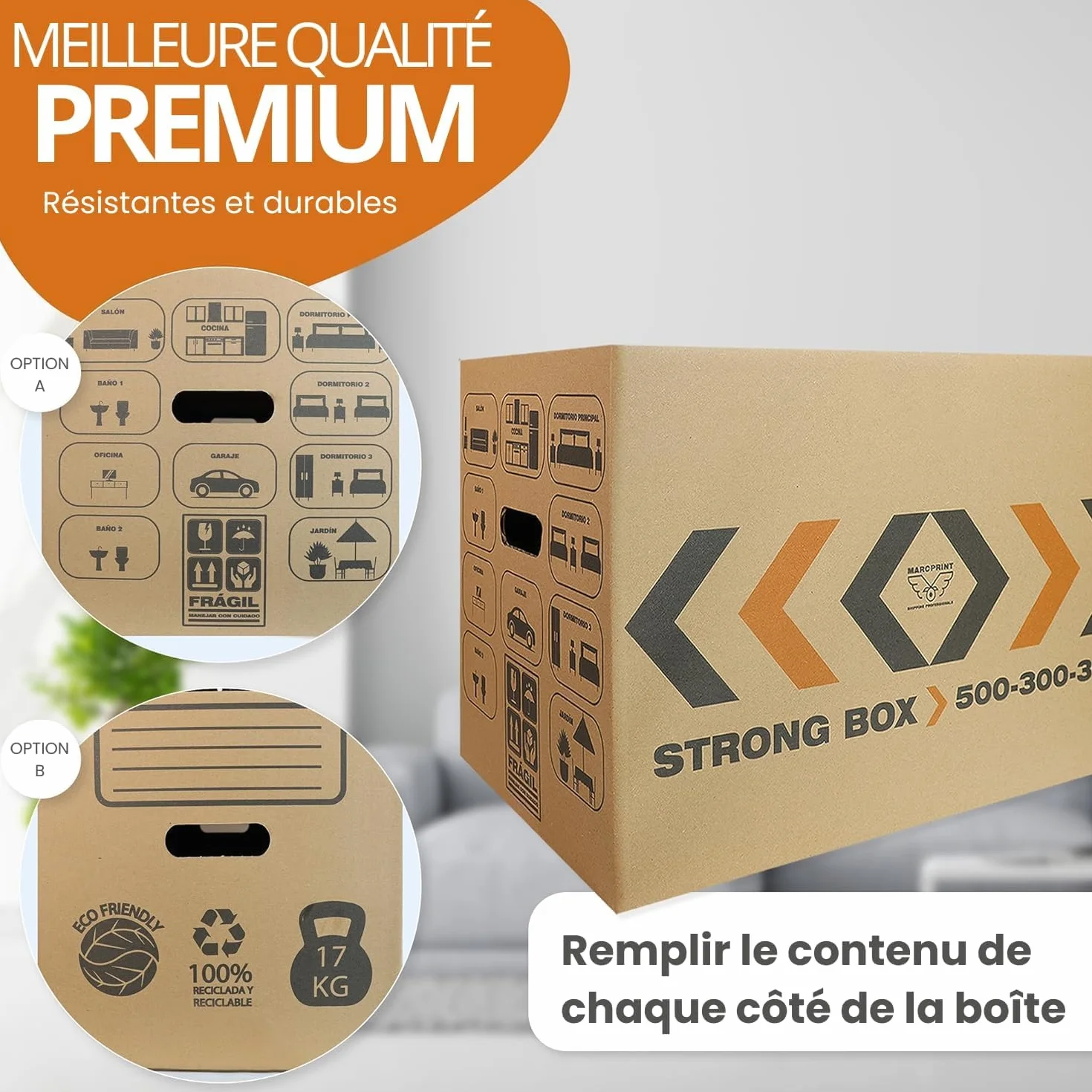 Carton Déménagement 50x30x30 cm Lot de 20 Boîtes Réutilisables Renforcés avec Filet de Protection