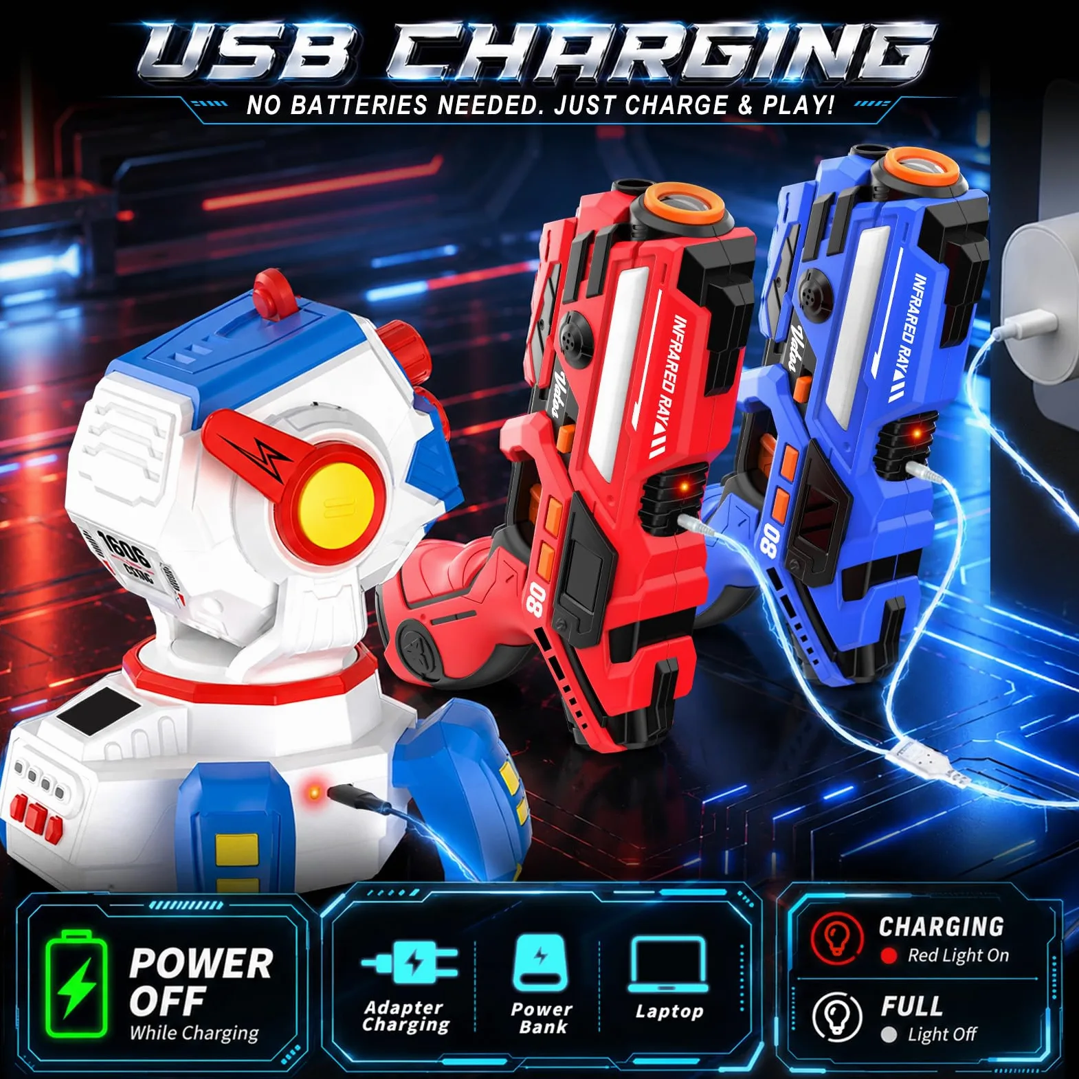VATOS Set Laser Tag Rechargeable 2 Joueurs, Pistolets Laser Infrarouges et Projection Interactive (Écran LED + 3 Cartes Cibles), Jeu Laser Intérieur/Extérieur pour Enfants, Ados et Famille dès 6 Ans