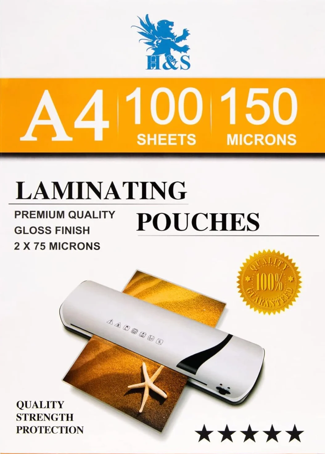 Pochettes de plastification A4 150 microns brillantes Lot de 100 H&S