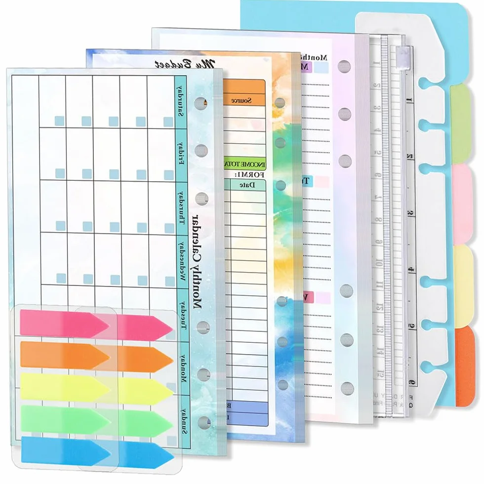 Armastuse Lot de recharges A6 à 6 trous pour carnet de notes, 83 pages colorées pour classeur A6 rechargeable