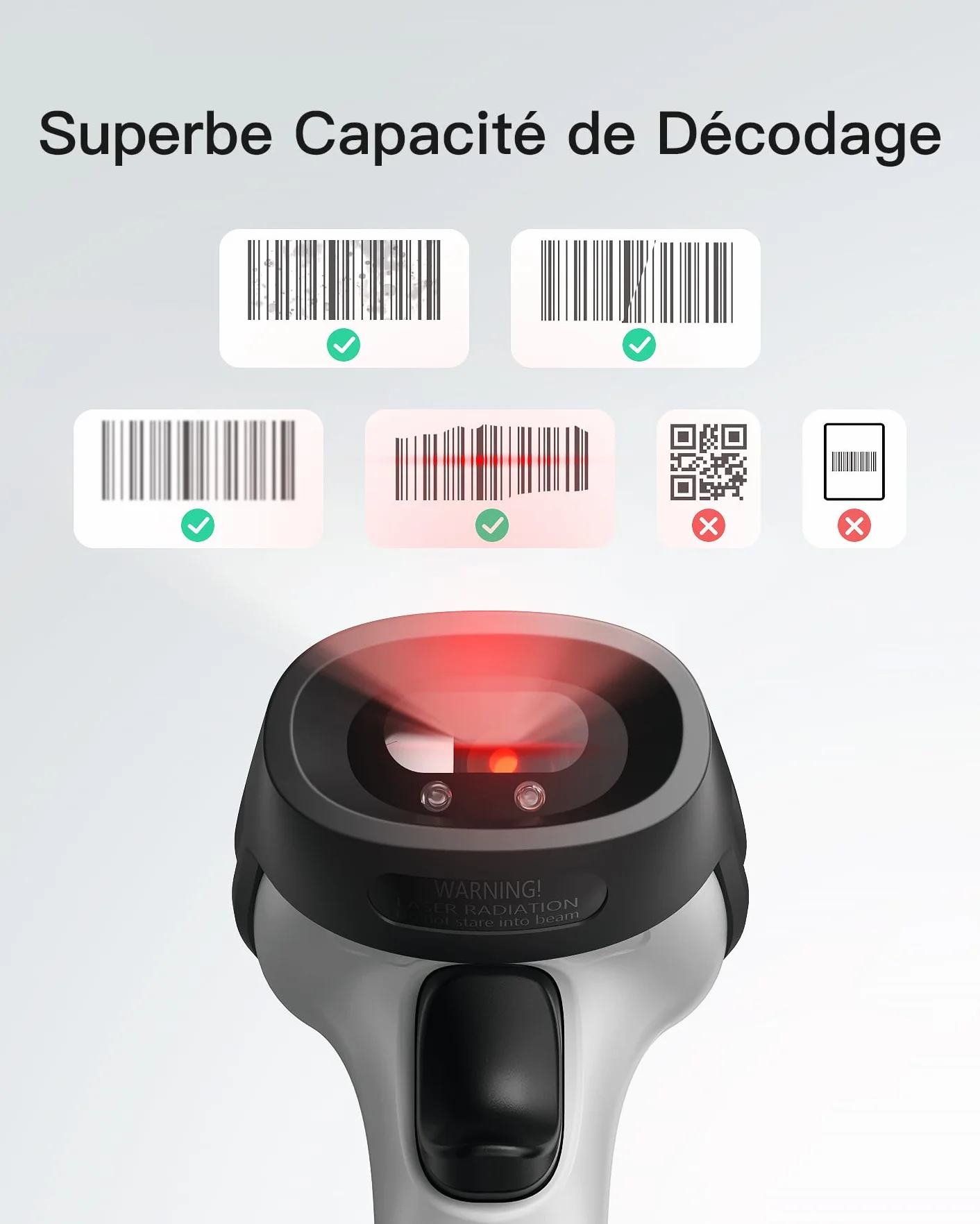 Inateck Lecteur Code Barre sans Fil 1D BCST-70, Bluetooth USB, 2600 mAh, 180 Jours, pour Windows Android iOS