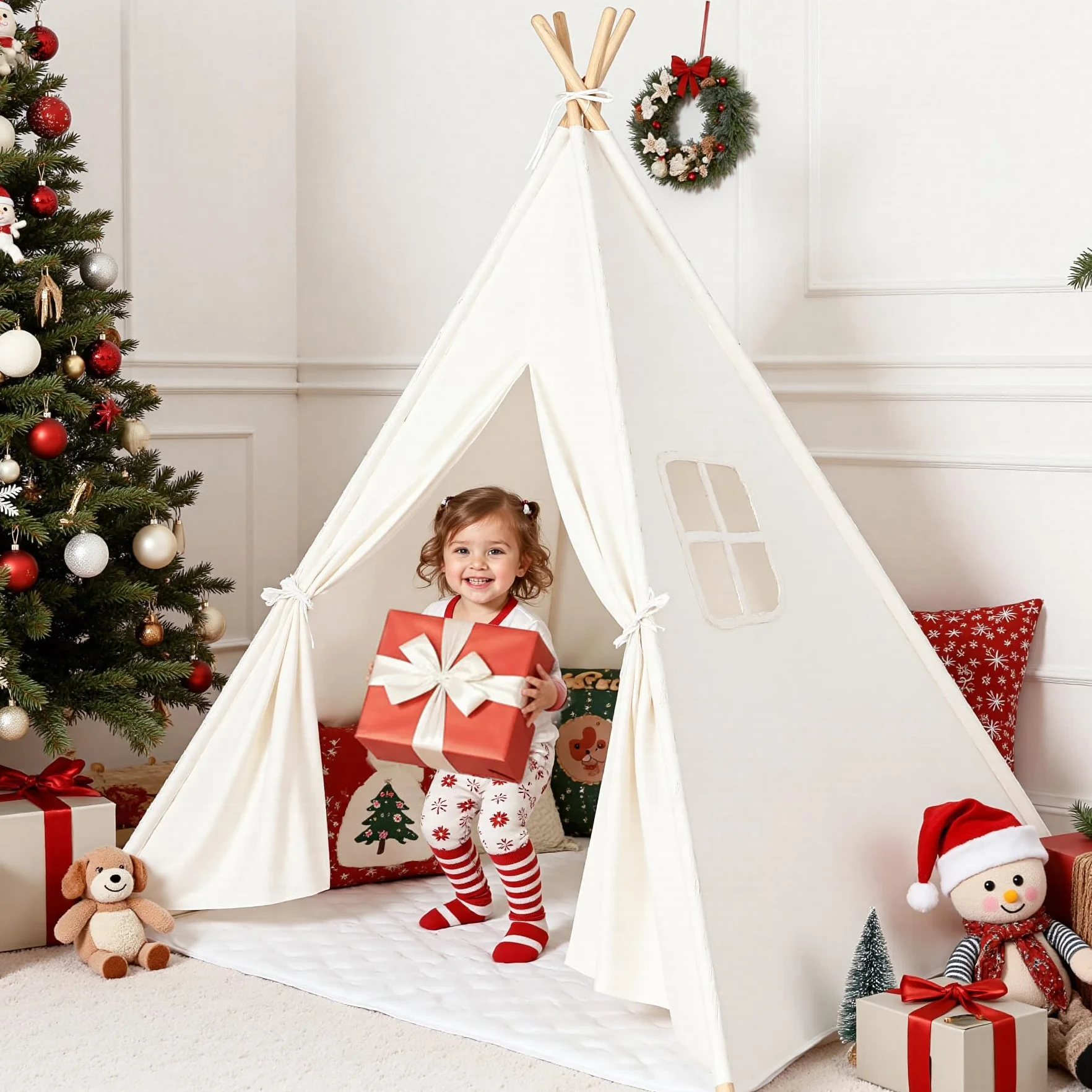 Wilwolfer Tipi Tente Enfant Coton Interieur Tapis De Sol Jeu Filles Garcons