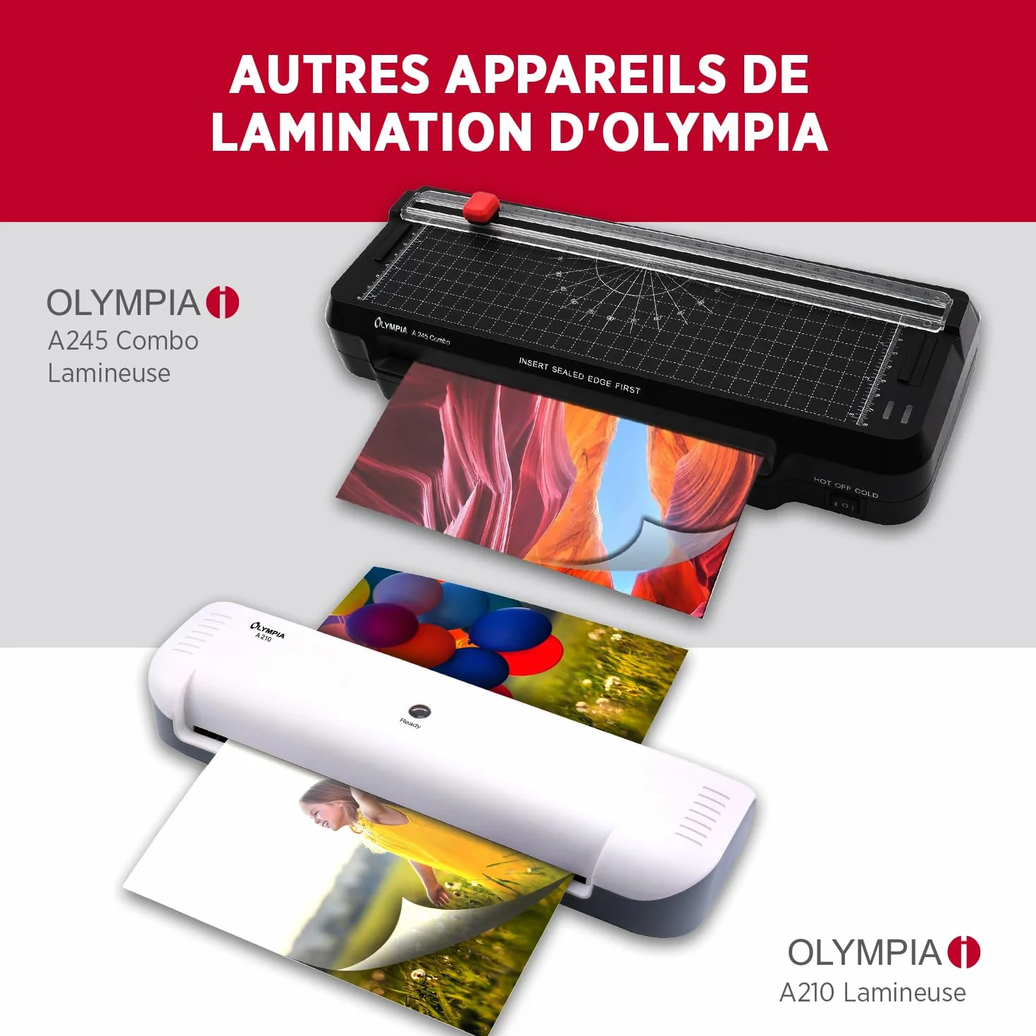 Olympia Plastifieuse A4 4 en 1 avec arrondisseur d'angle, coupe-papier et films de plastification