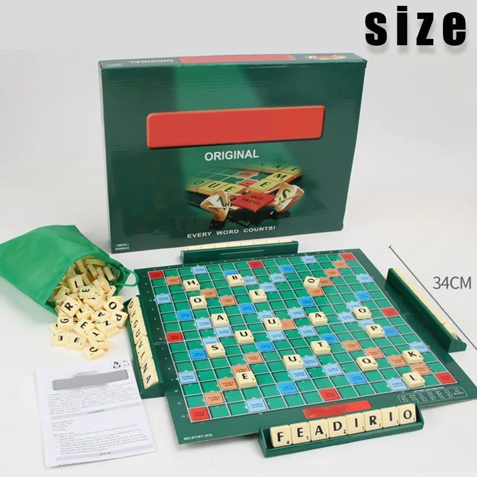 Jeu de Société Éducatif Mots Classique avec 100 Lettres Plateau 4 Chevalets Sac Apprentissage Orthographe Enfants 6 Ans+
