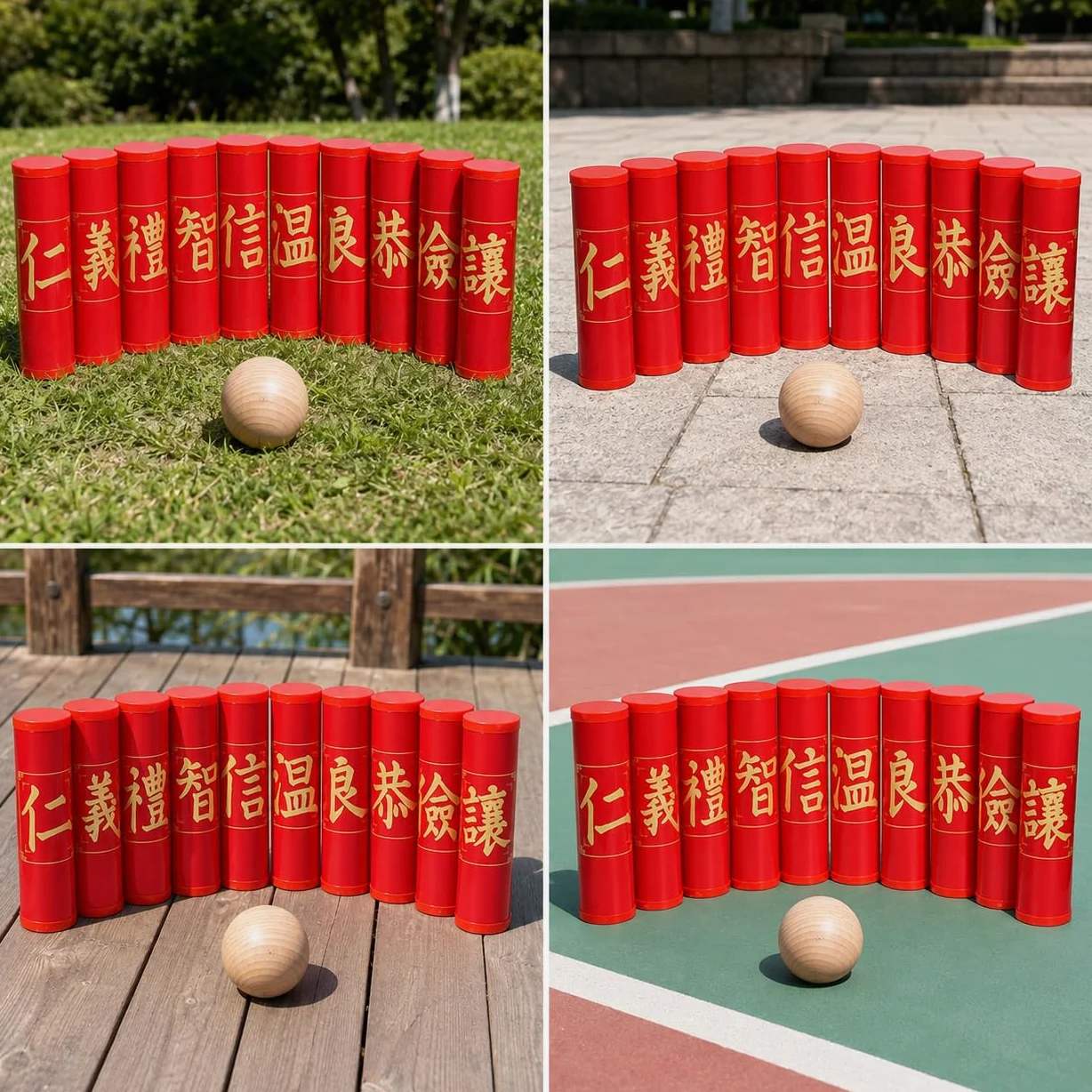 Jeu Quilles en Bois, Bowling Jardin pour Adulte, Jeu d'Extérieur en Plein Air, Traditionnel