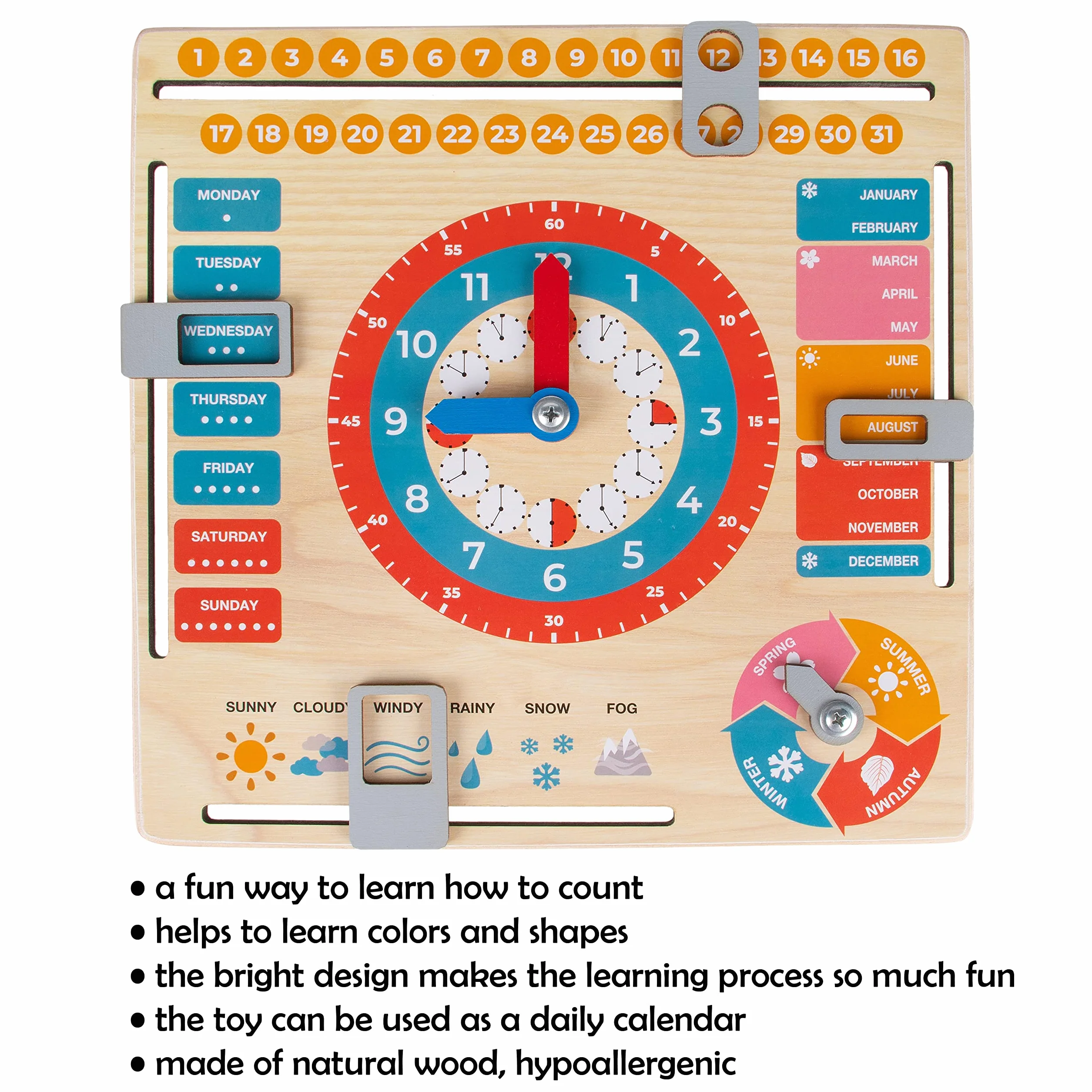 Jeux Educatif en Anglais Calendrier en Bois Montessori pour Enfants