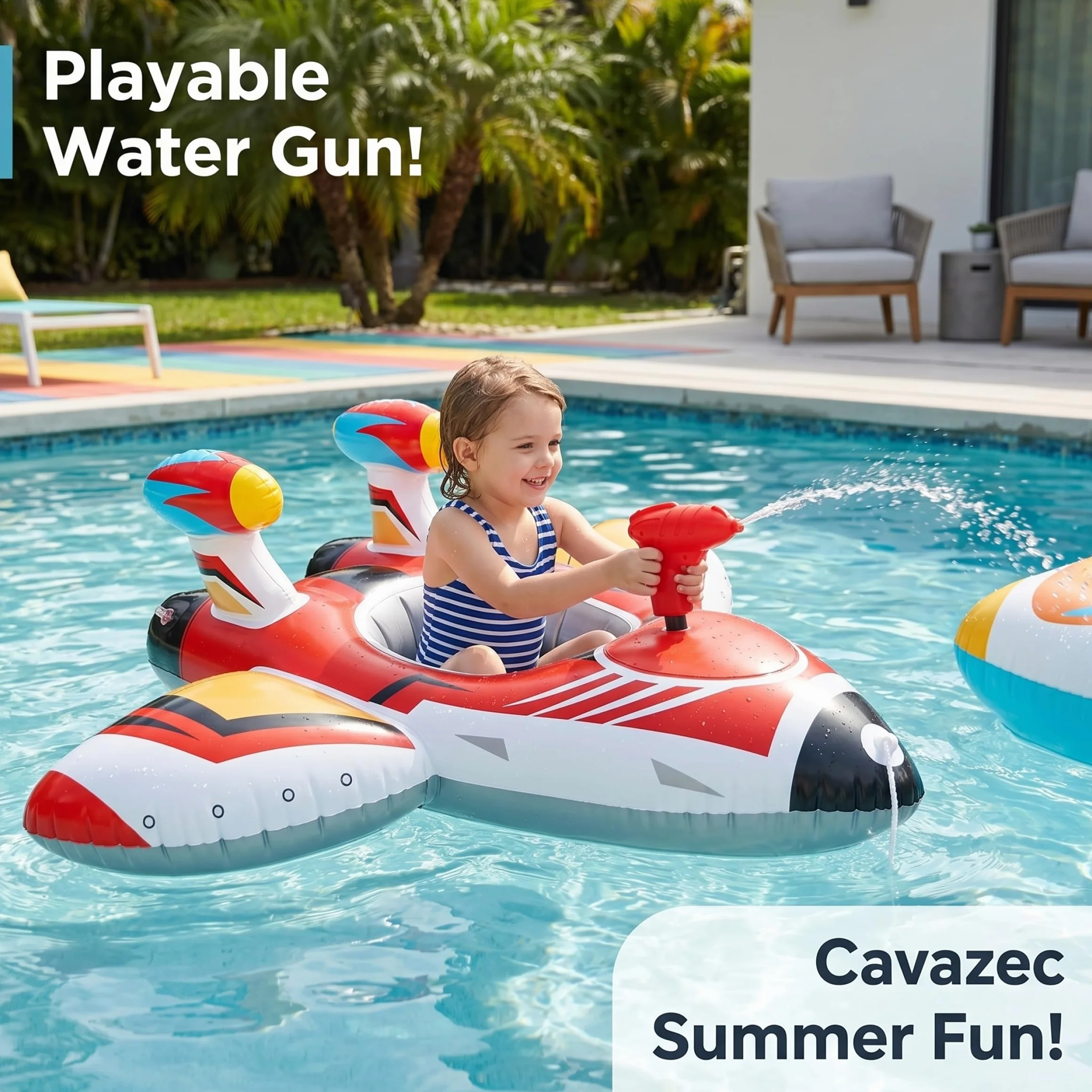 Bouée pour Enfants avec Pistolet à Eau, Jouet Gonflable Voiture Piscine 1-6 Ans, Rouge