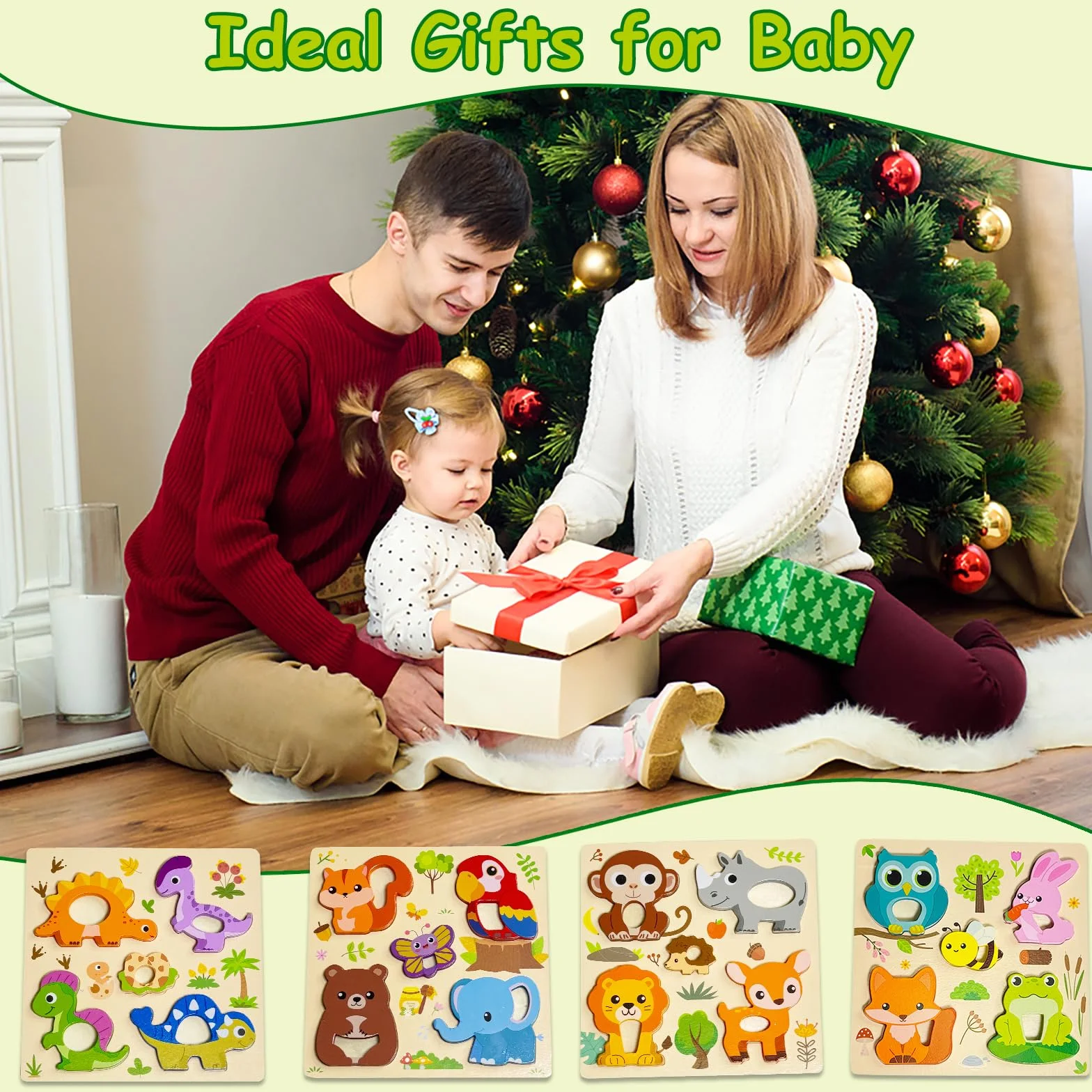 Puzzle en Bois Bebe 1 an 4 Pièces Animaux Montessori Jouet Educatif pour Enfant
