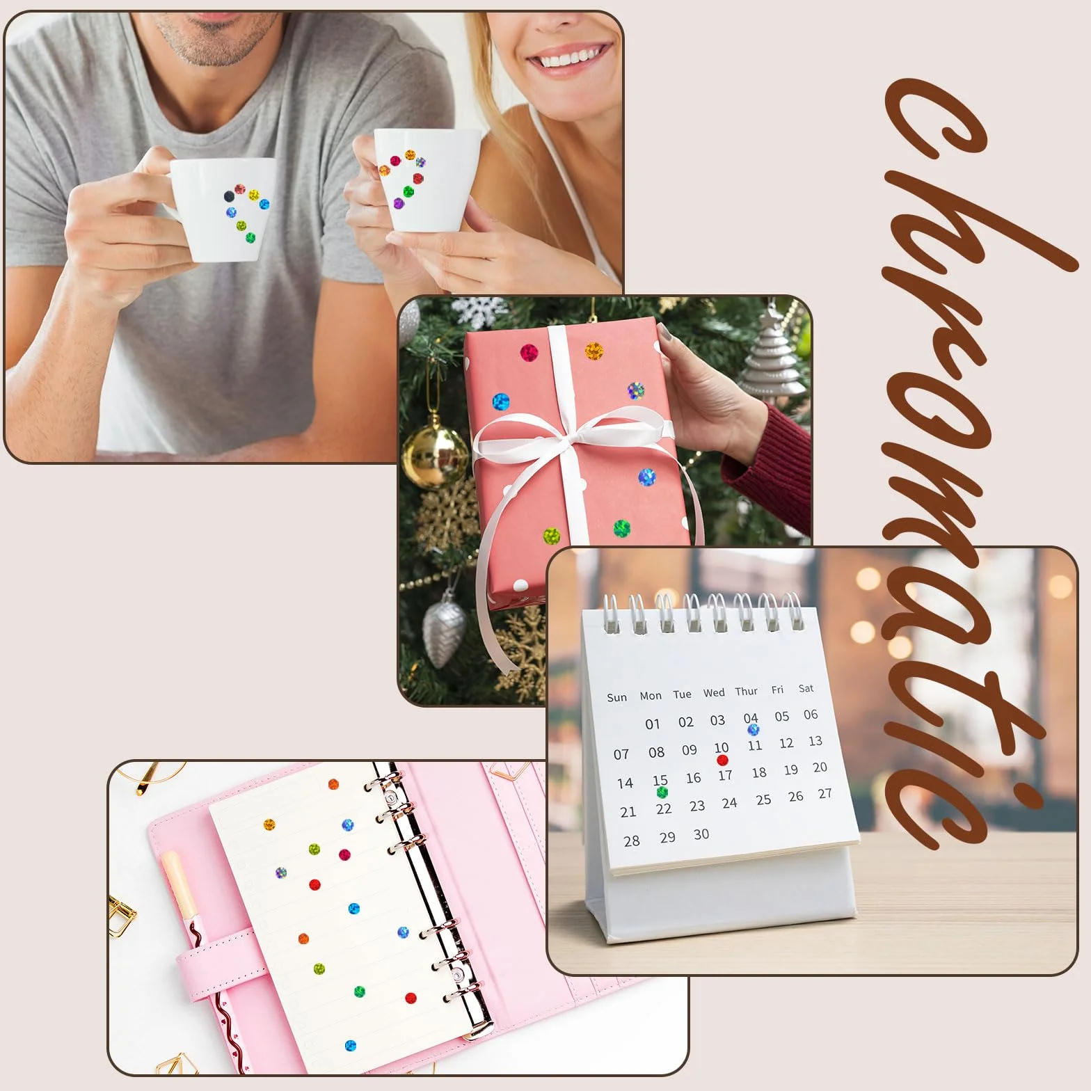 Gommettes Autocollantes Rondes Brillant 50 Feuilles Étiquettes Couleur Codage pour Calendriers Scolaires Bureau
