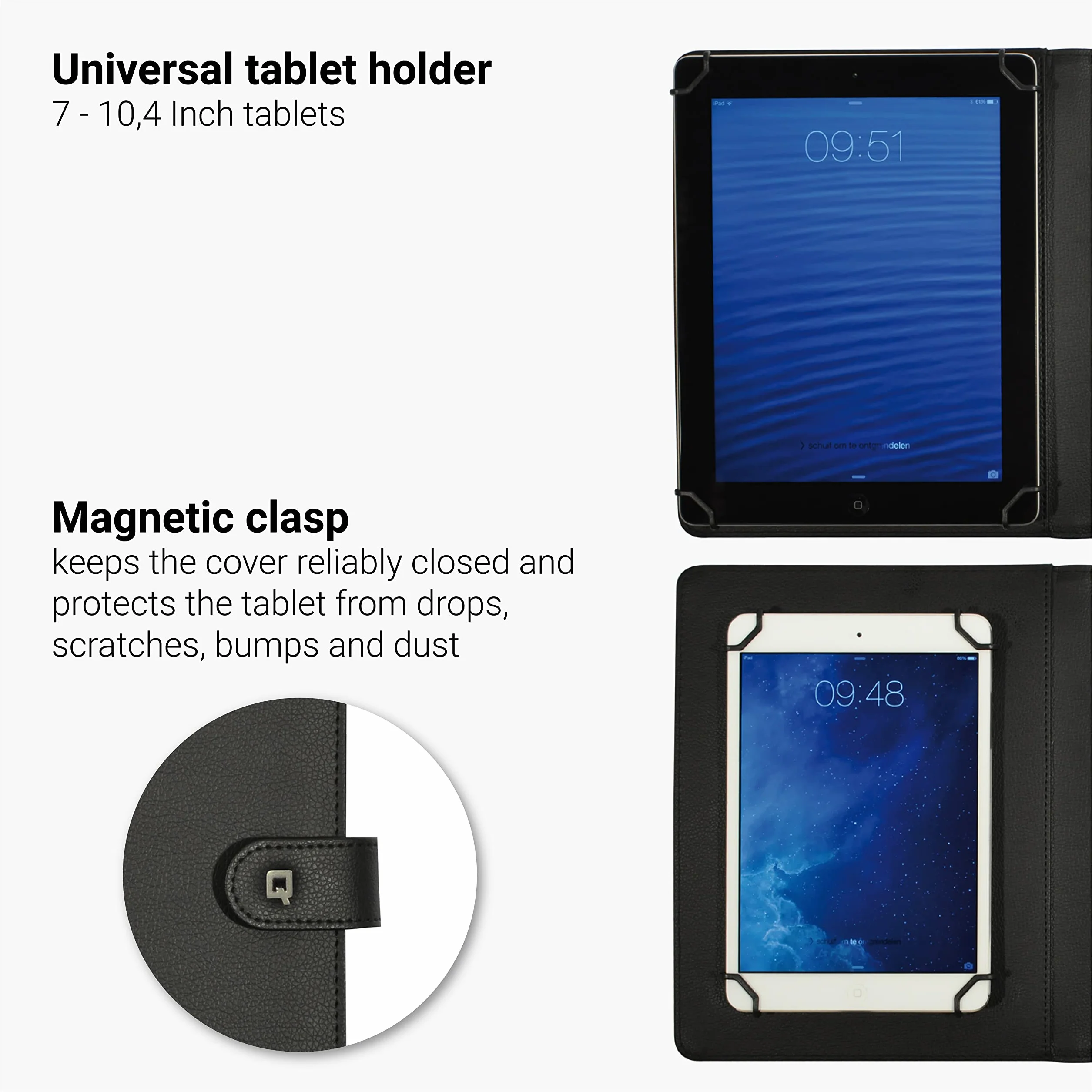 Desq Étui d'écriture pour tablette support universel 7-10,4 pouces fermeture magnétique noir