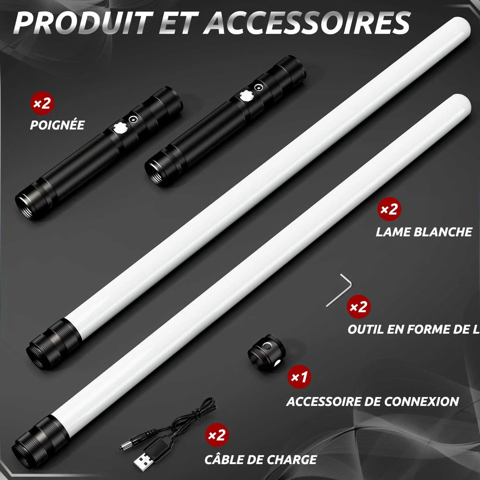Sabre Laser Enfants 2 en 1 USB Rechargeable RGB 16 Couleurs Sons Simulés de Combats Cadeaux Garçons (2 pièces)