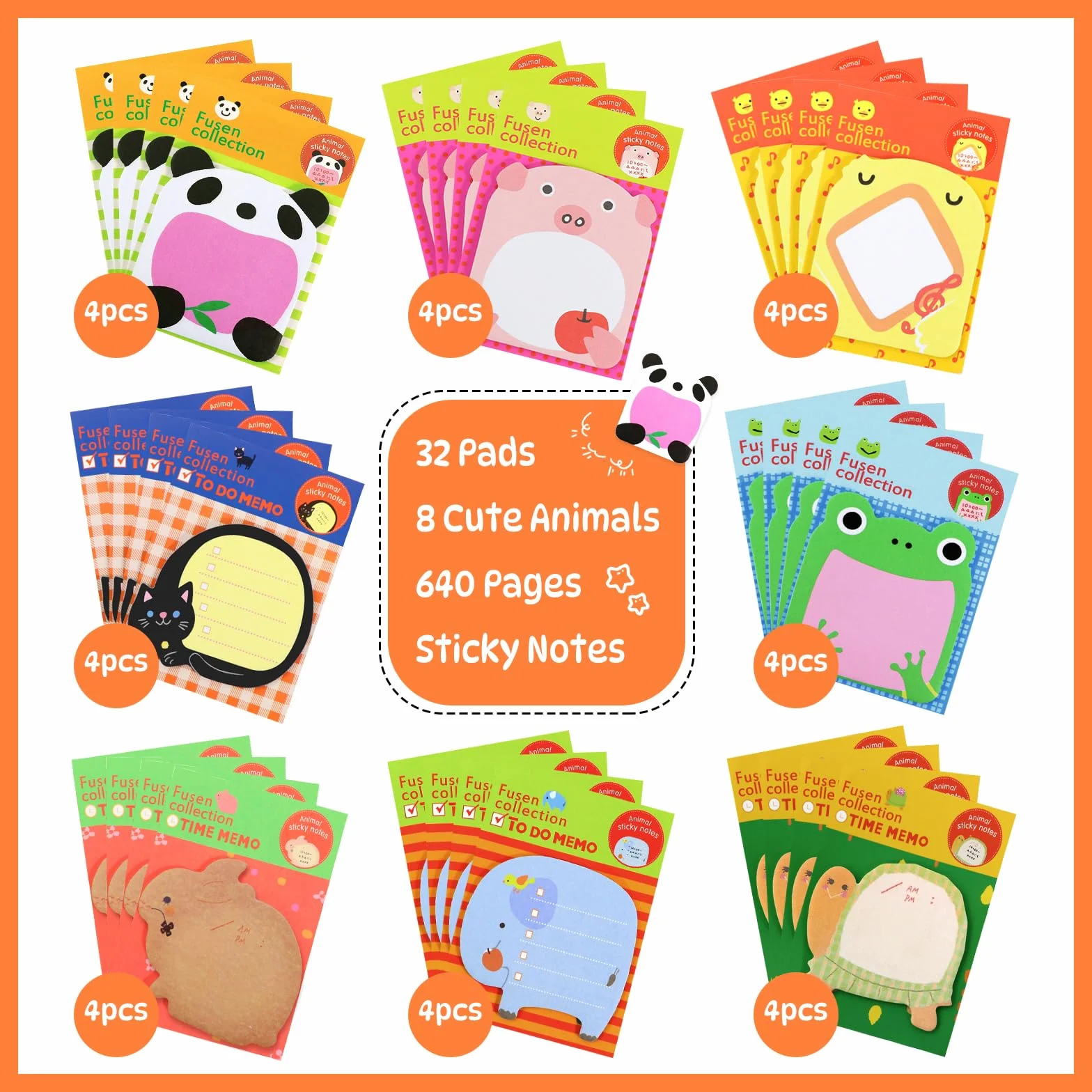 Autocollantes Animales 32 Petits Mignon Notes, 640 Pcs Bloc Notes Adhésives